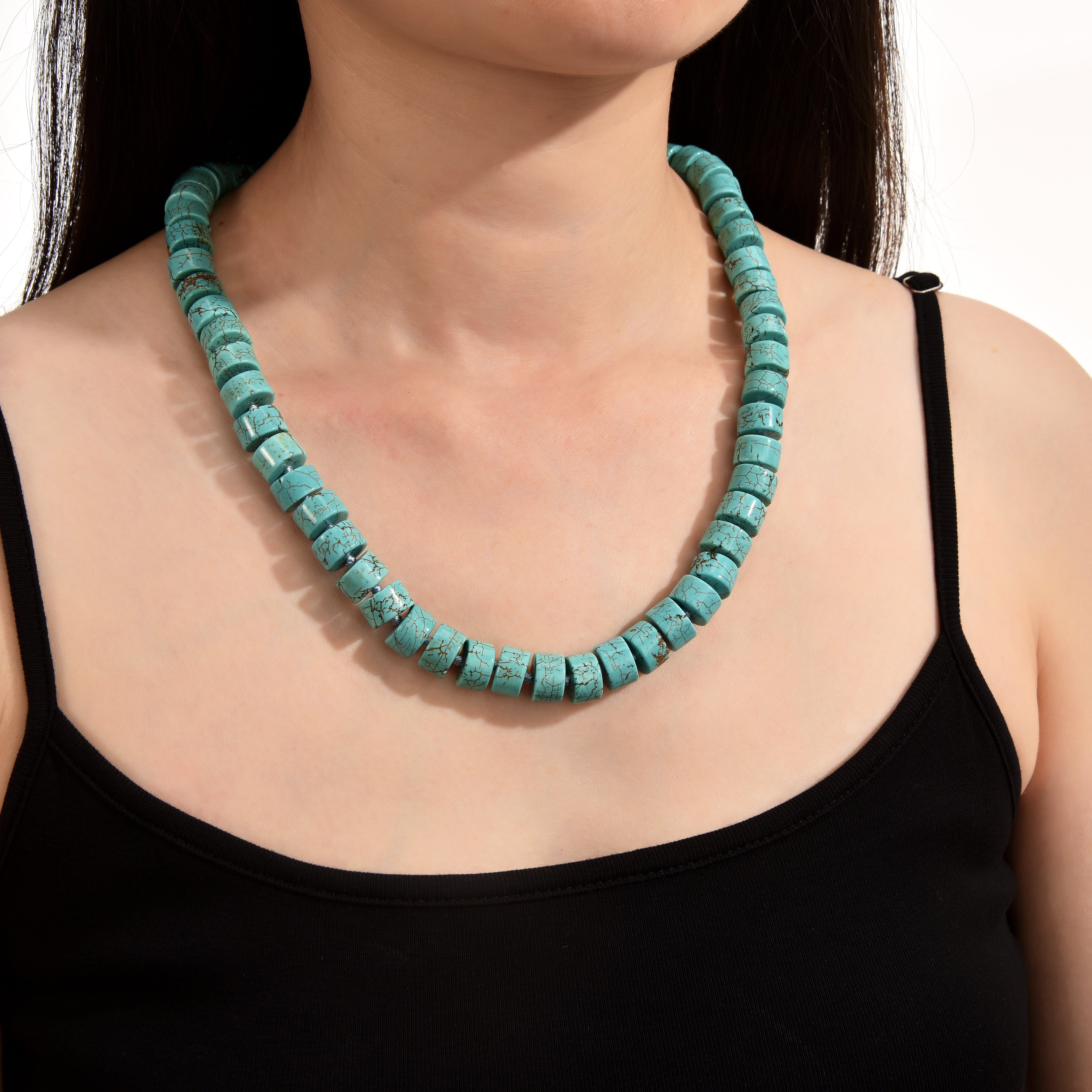 KALIFANO Gemstone Jewelry Howlite Turquoise 7x11mm Necklace With Stainless Steel Clasp - 21.5" HTN-07
