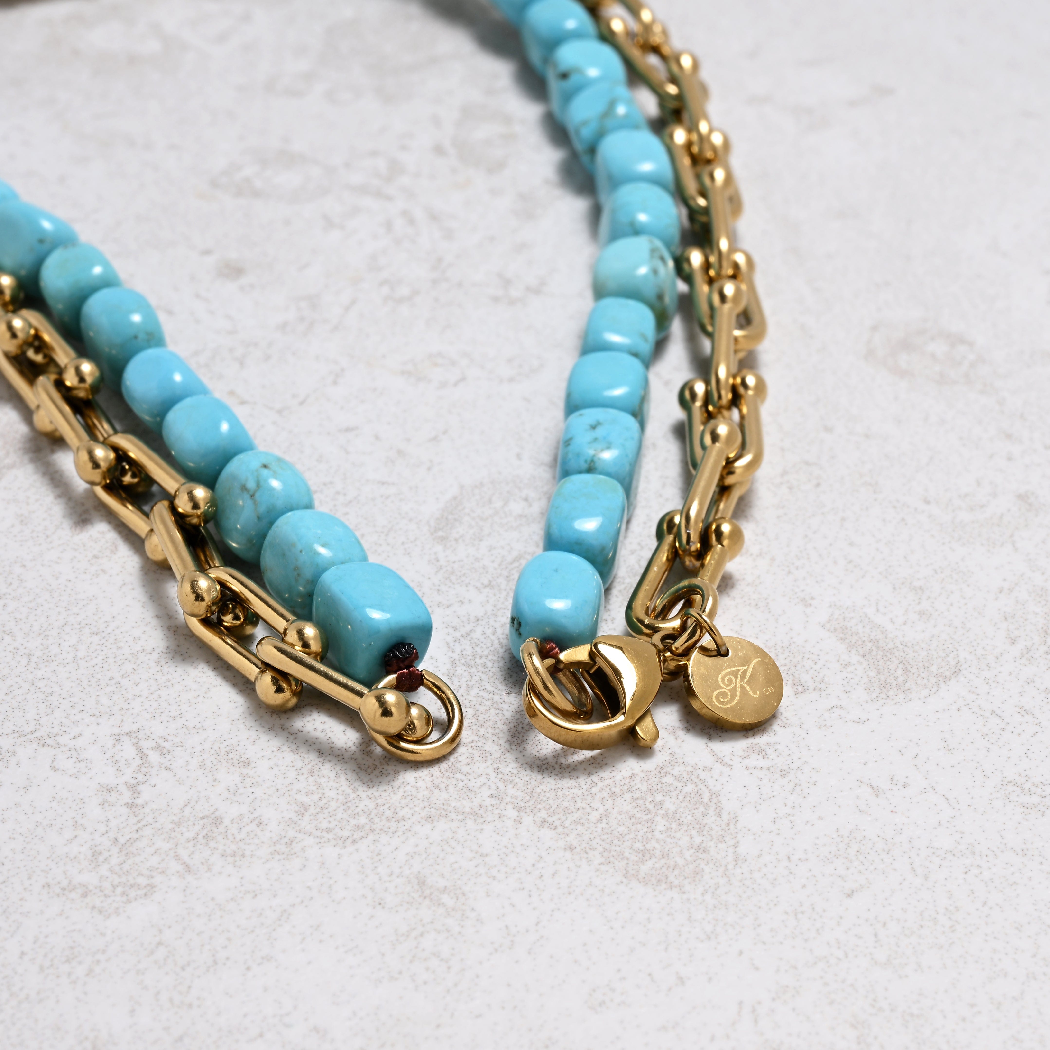 KALIFANO Gemstone Jewelry Howlite Turquoise & Gold Hardware Style Chain Adjustable Necklace 2SNG-HTQ