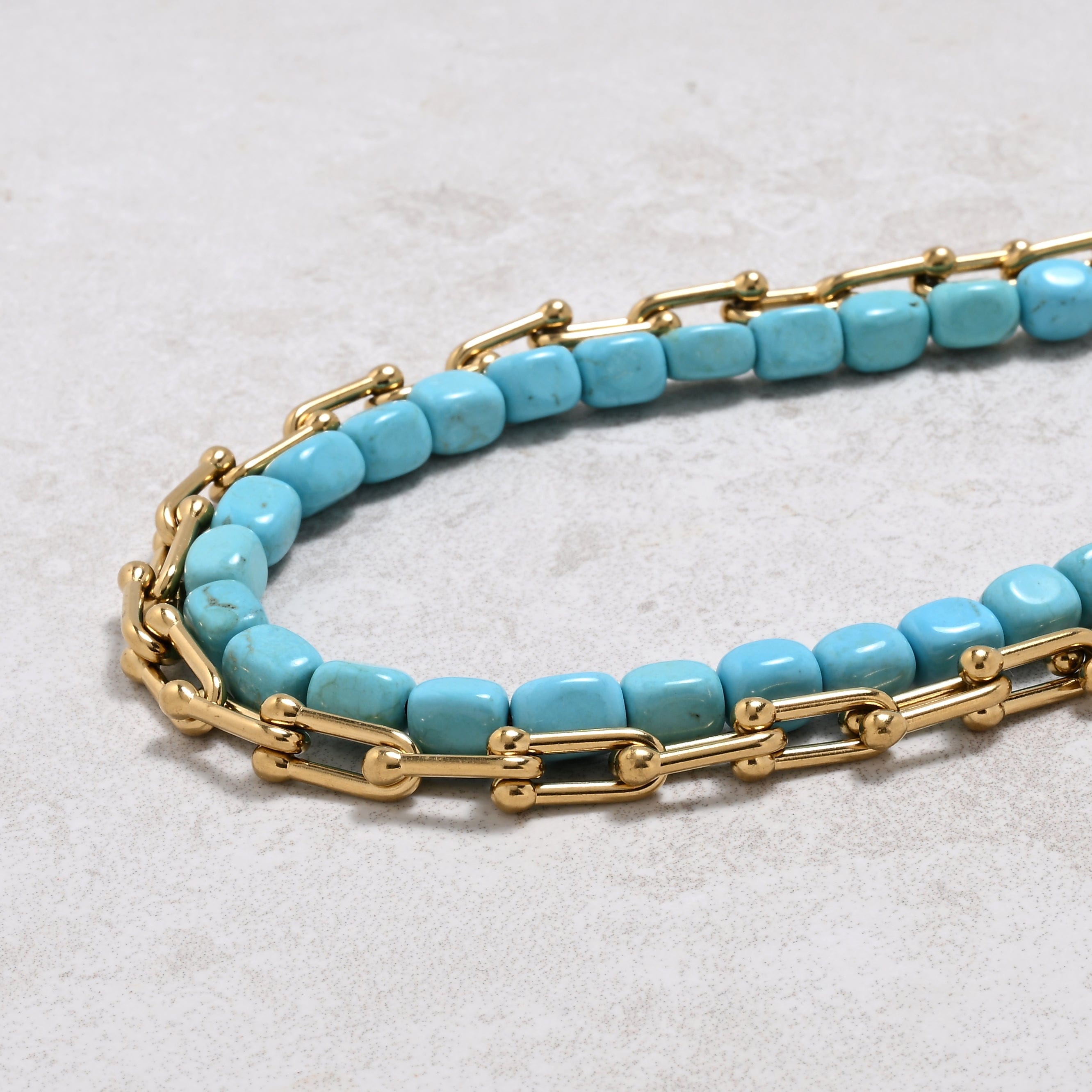 KALIFANO Gemstone Jewelry Howlite Turquoise & Gold Hardware Style Chain Adjustable Necklace 2SNG-HTQ