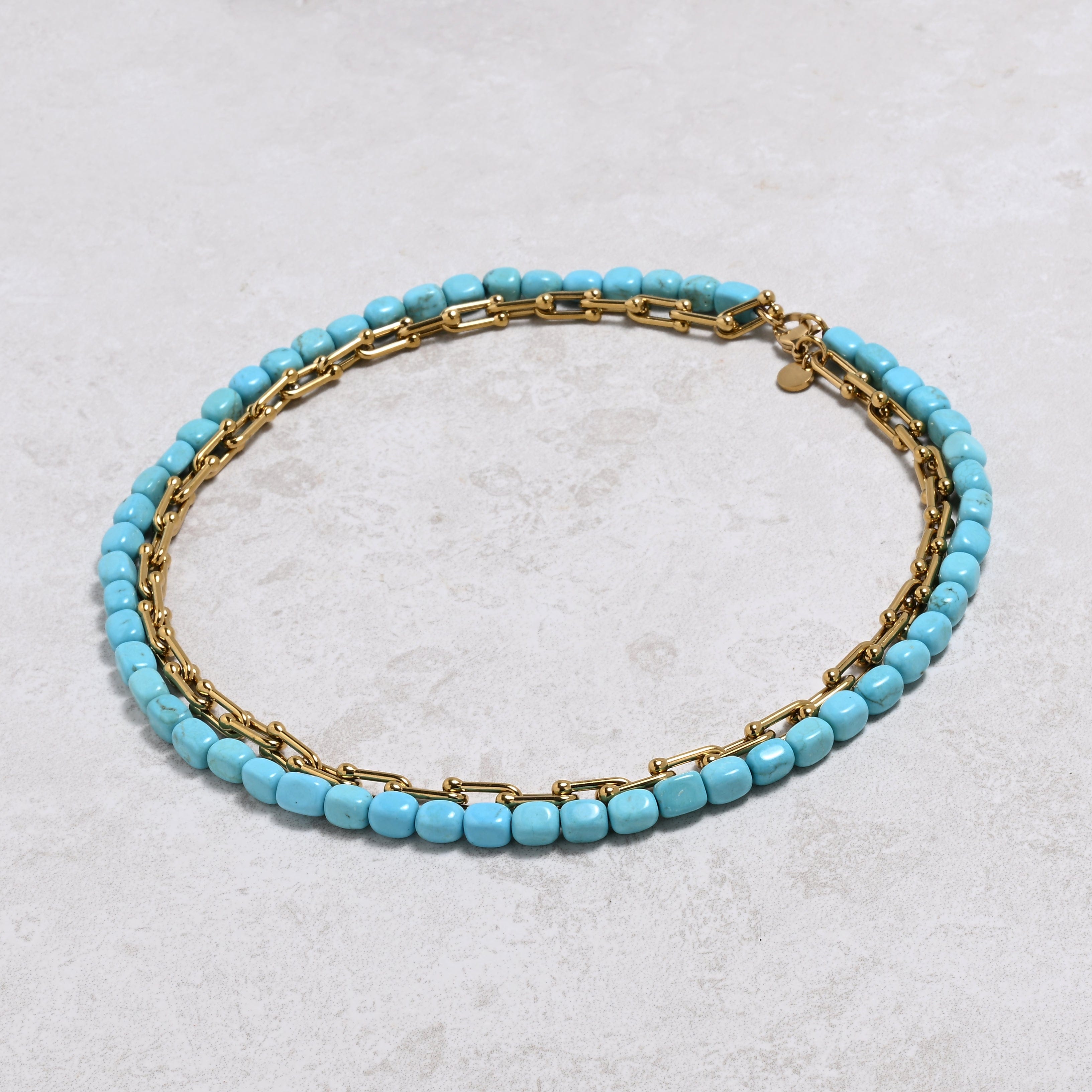 KALIFANO Gemstone Jewelry Howlite Turquoise & Gold Hardware Style Chain Adjustable Necklace 2SNG-HTQ
