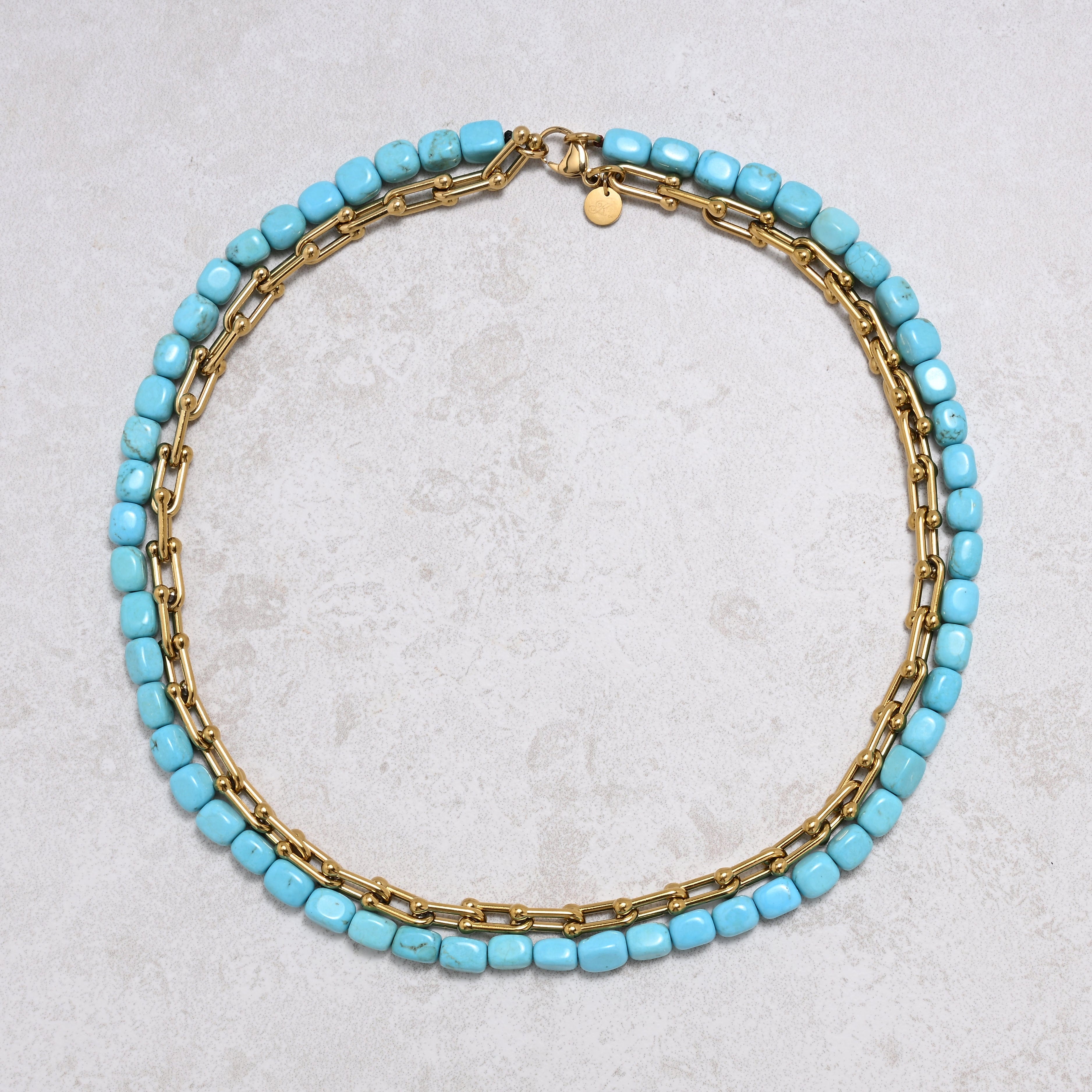 KALIFANO Gemstone Jewelry Howlite Turquoise & Gold Hardware Style Chain Adjustable Necklace 2SNG-HTQ