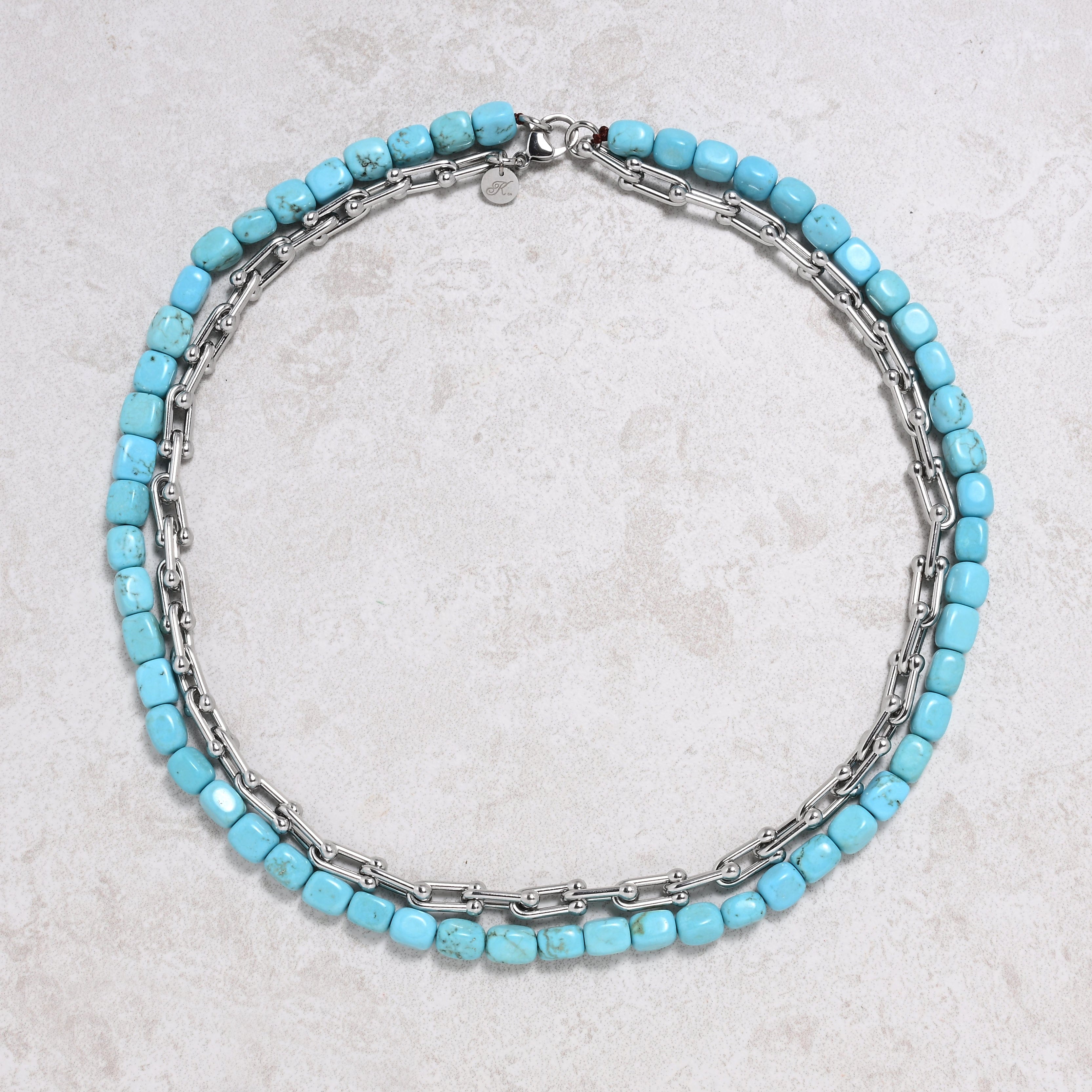 KALIFANO Gemstone Jewelry Howlite Turquoise & Silver Hardware Style Chain Adjustable Necklace 2SN-HTQ