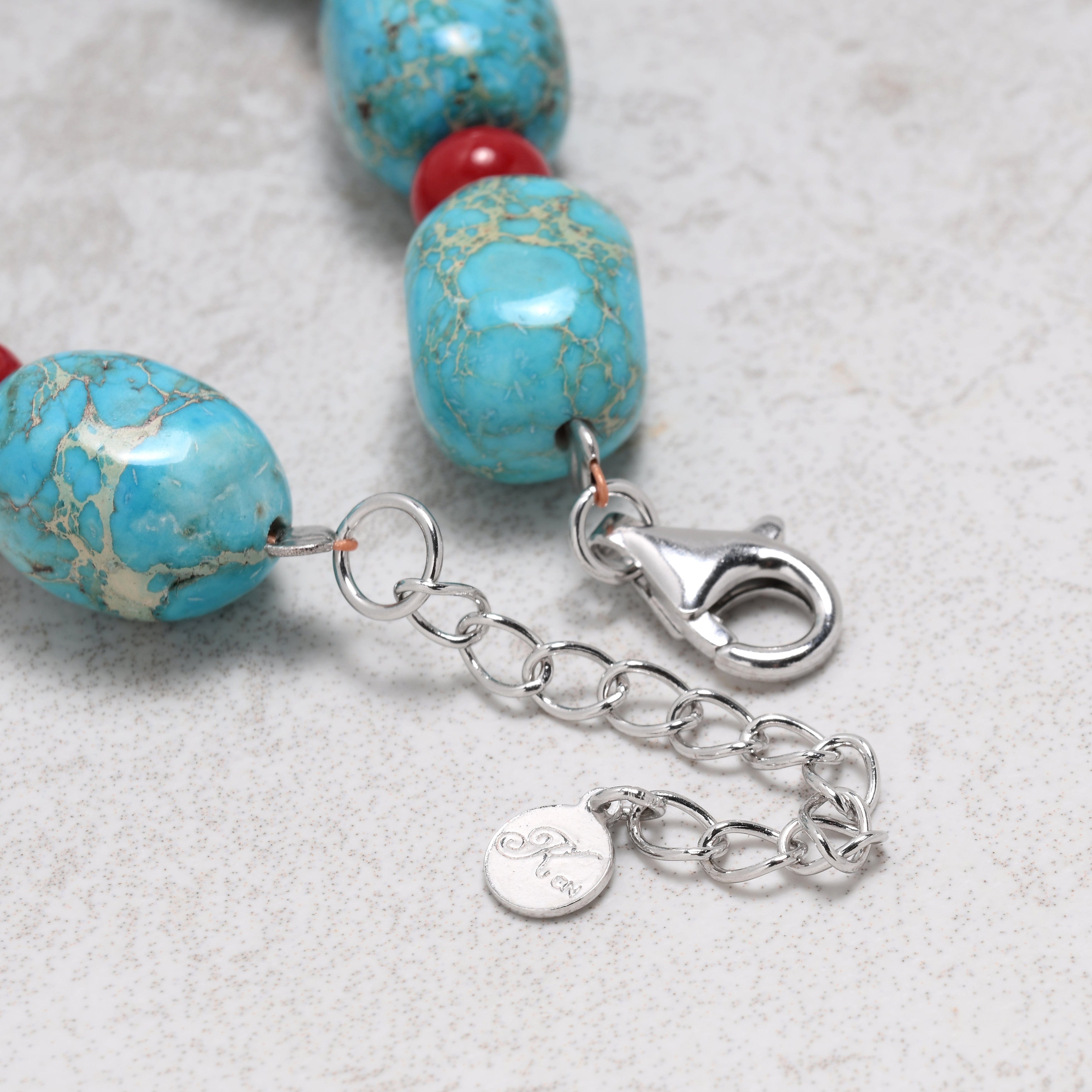 KALIFANO Gemstone Jewelry King Howlite Turquoise 10x14mm Natural Gemstone Bracelet with Sterling Silver Clasp 925B-13-S
