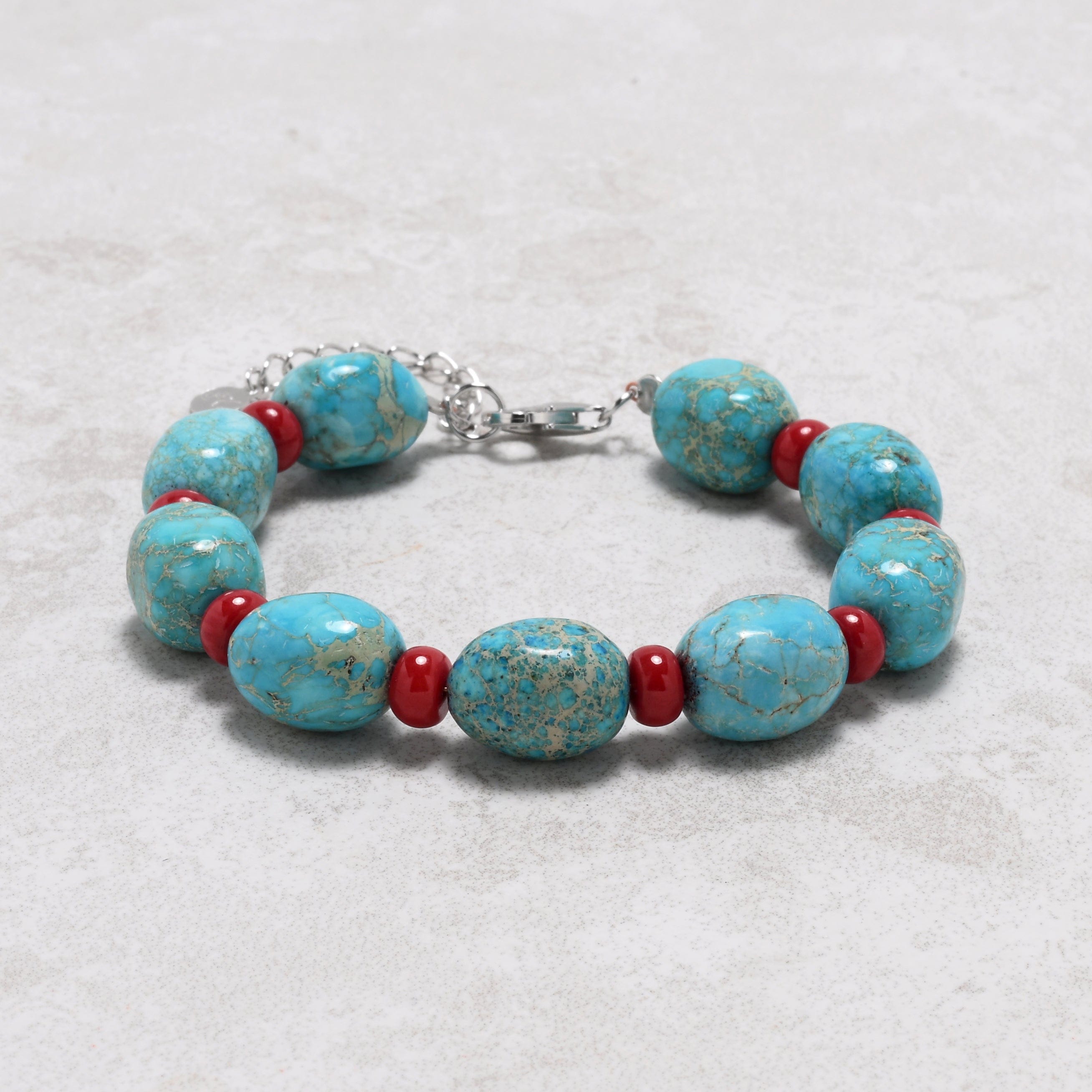 KALIFANO Gemstone Jewelry King Howlite Turquoise 10x14mm Natural Gemstone Bracelet with Sterling Silver Clasp 925B-13-S