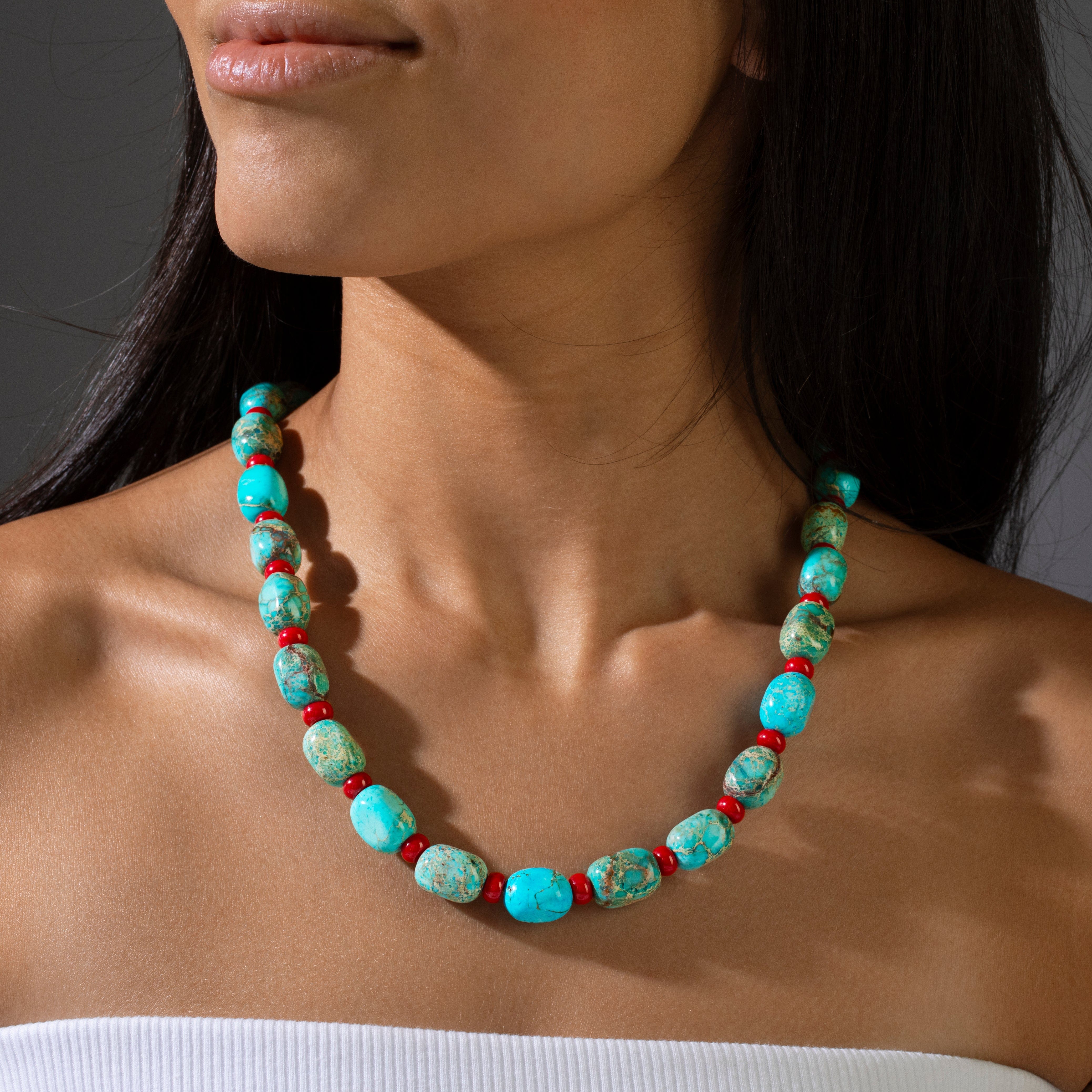 KALIFANO Gemstone Jewelry King Howlite Turquoise 10x14mm Necklace With Sterling Silver Clasp - 20" 925N-13-TQRC