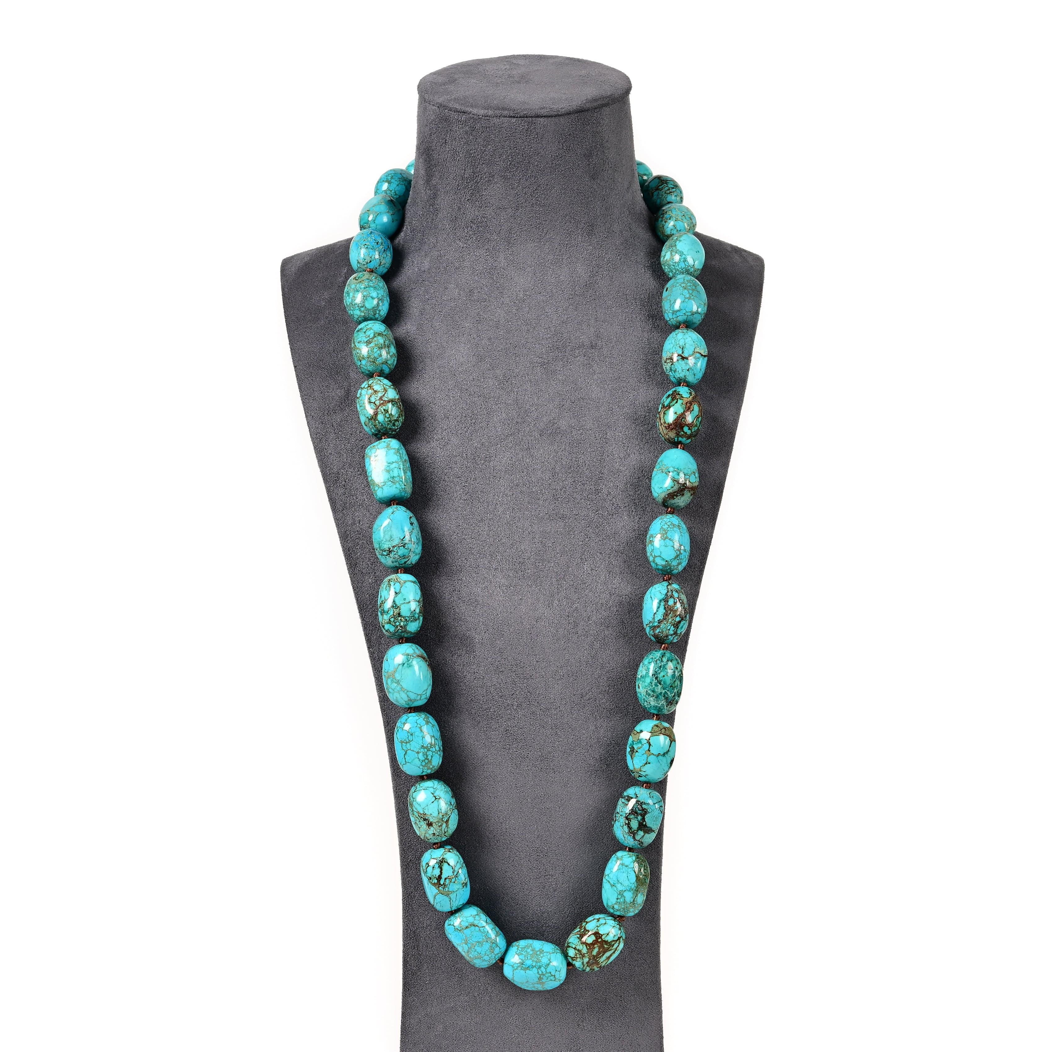 KALIFANO Gemstone Jewelry King Howlite Turquoise 25 mm Beads 37 in Necklace KTN-94