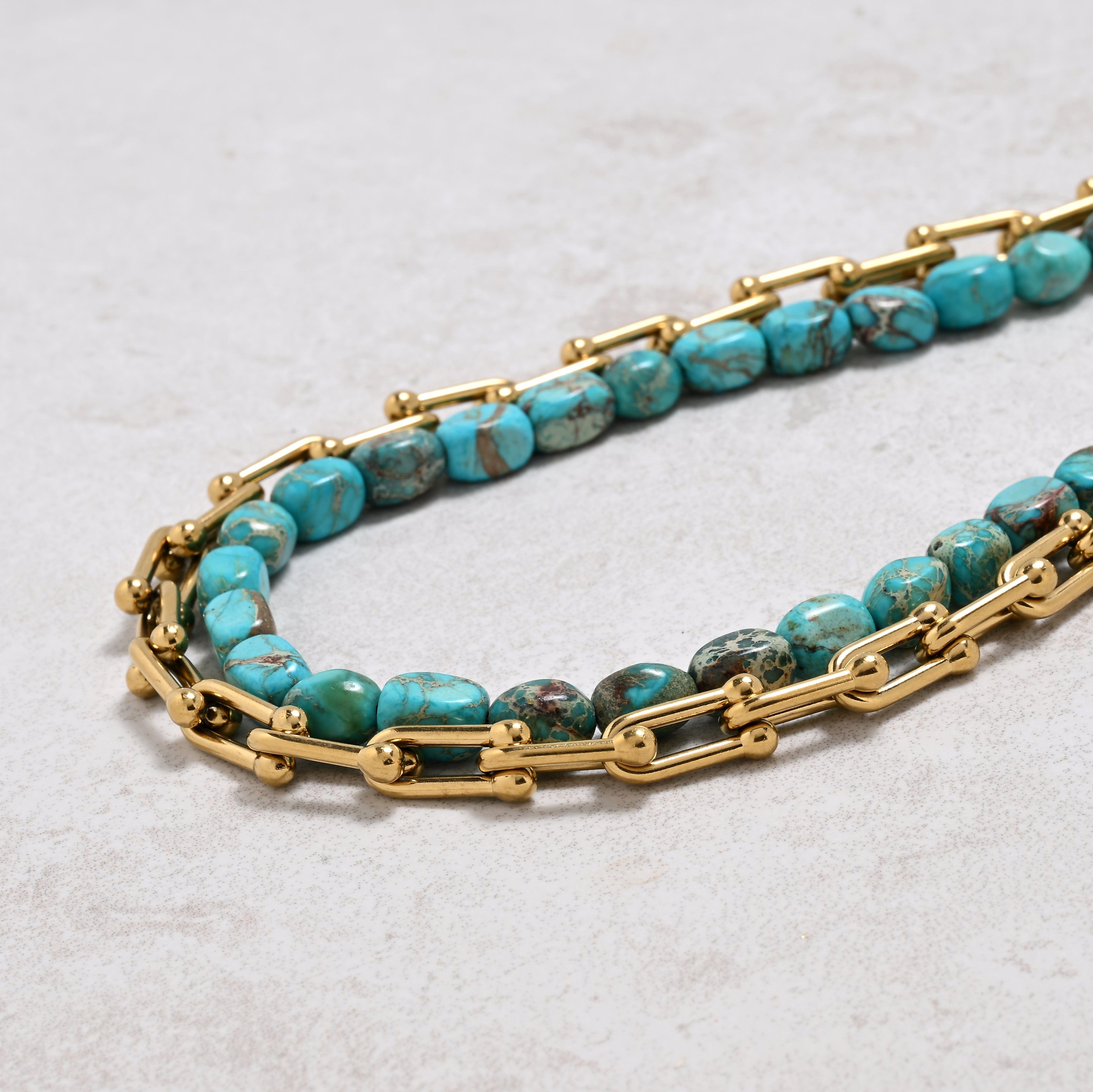 KALIFANO Gemstone Jewelry King Howlite Turquoise & Hardware Style Chain Adjustable Necklace 2SN-KTQ