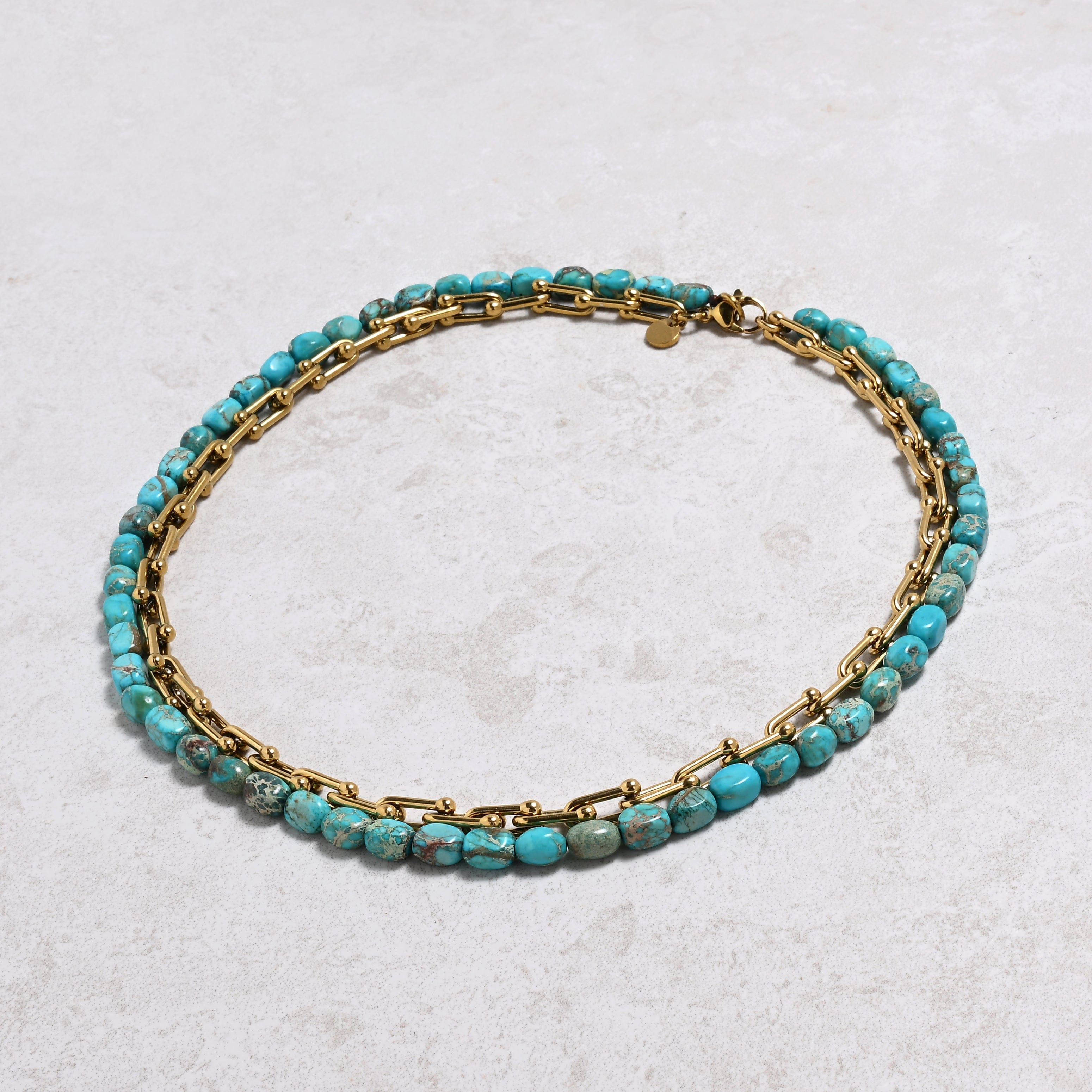 KALIFANO Gemstone Jewelry King Howlite Turquoise & Hardware Style Chain Adjustable Necklace 2SN-KTQ