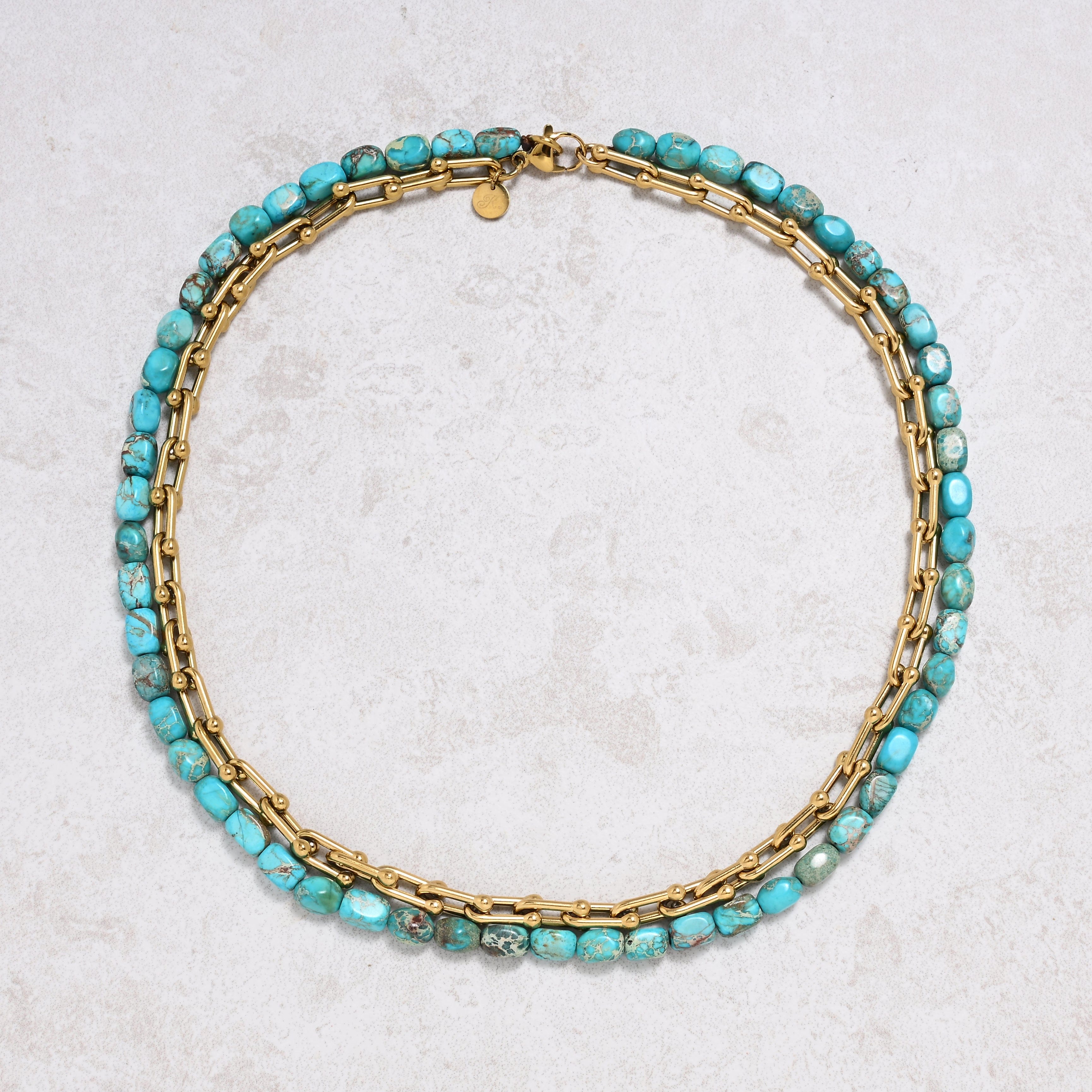 KALIFANO Gemstone Jewelry King Howlite Turquoise & Hardware Style Chain Adjustable Necklace 2SN-KTQ