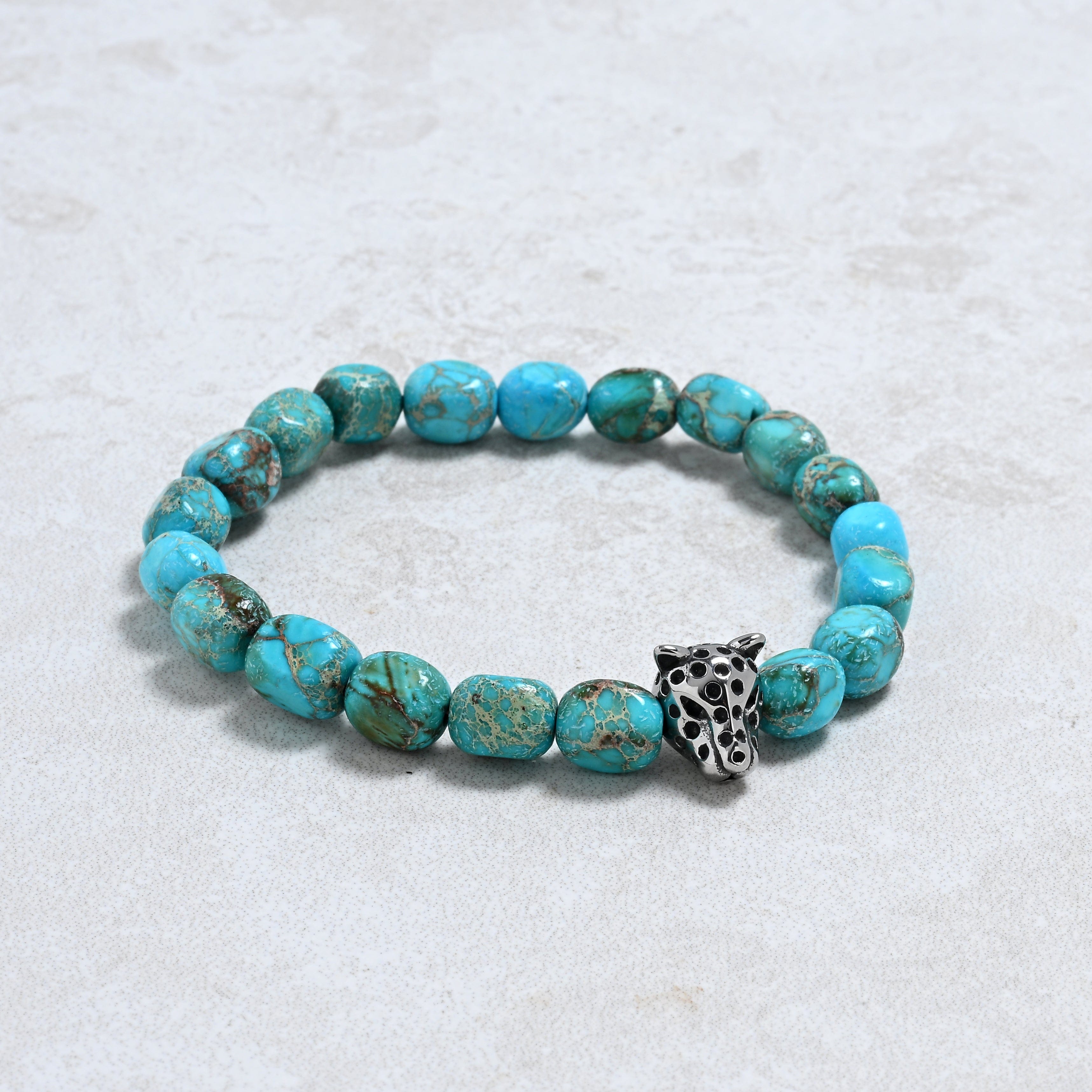 KALIFANO Gemstone Jewelry King Turquoise 7x9mm Natural Gemstone Stretch Bracelet