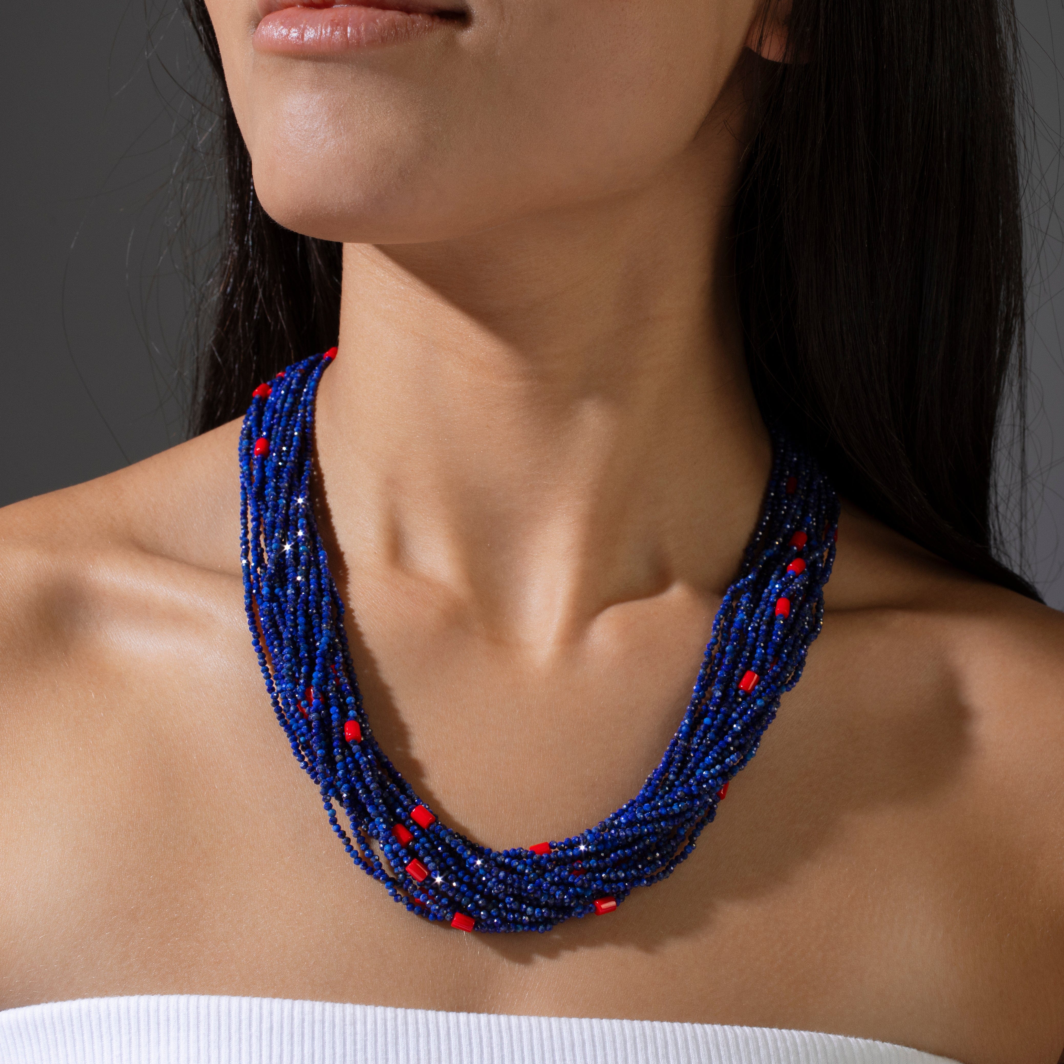 KALIFANO Gemstone Jewelry Lapis 2mm Necklace With Sterling Silver Clasp - 21.5" CCN20-LP