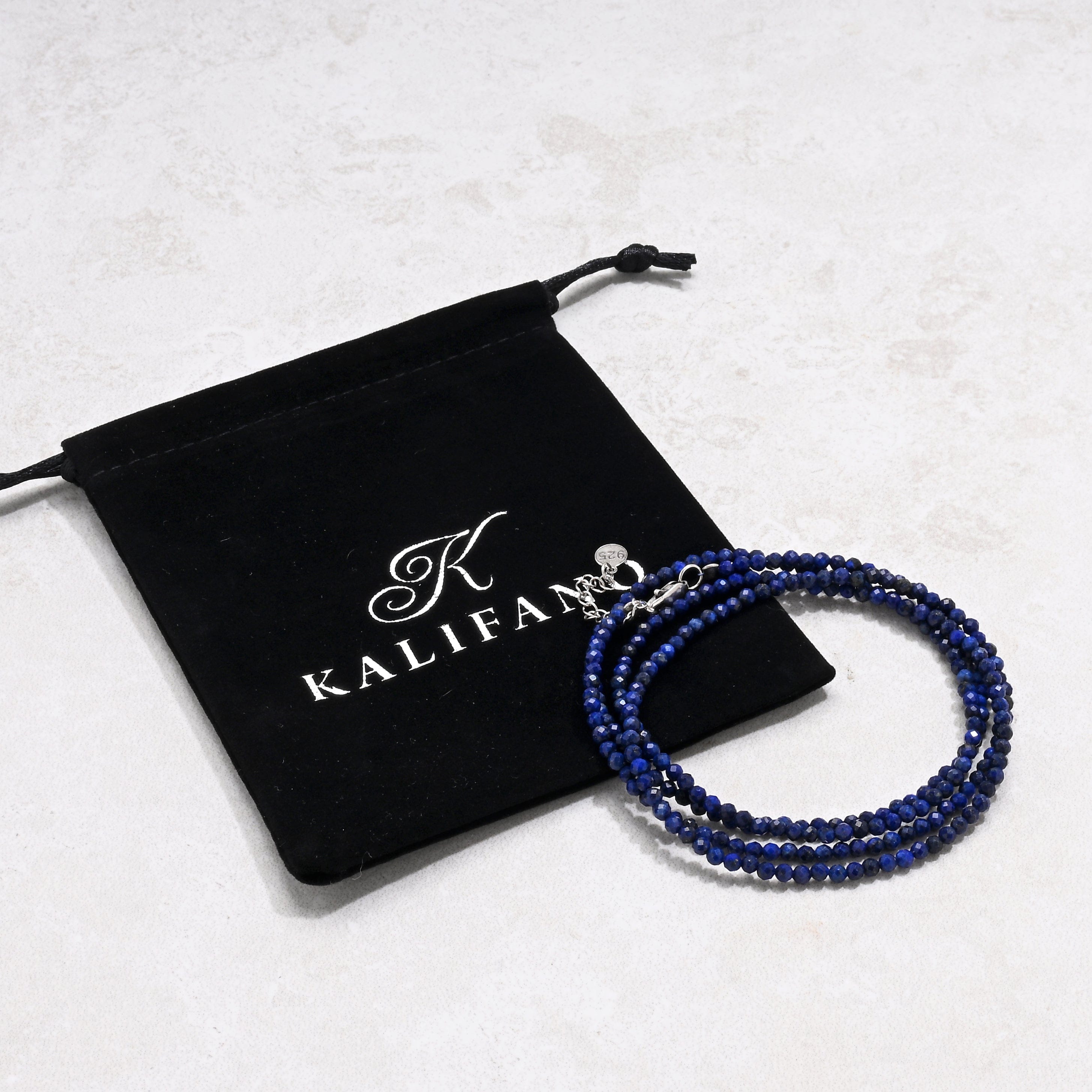 KALIFANO Gemstone Jewelry Lapis 3mm Necklace With Sterling Silver Clasp - 31" N3-79S-LP