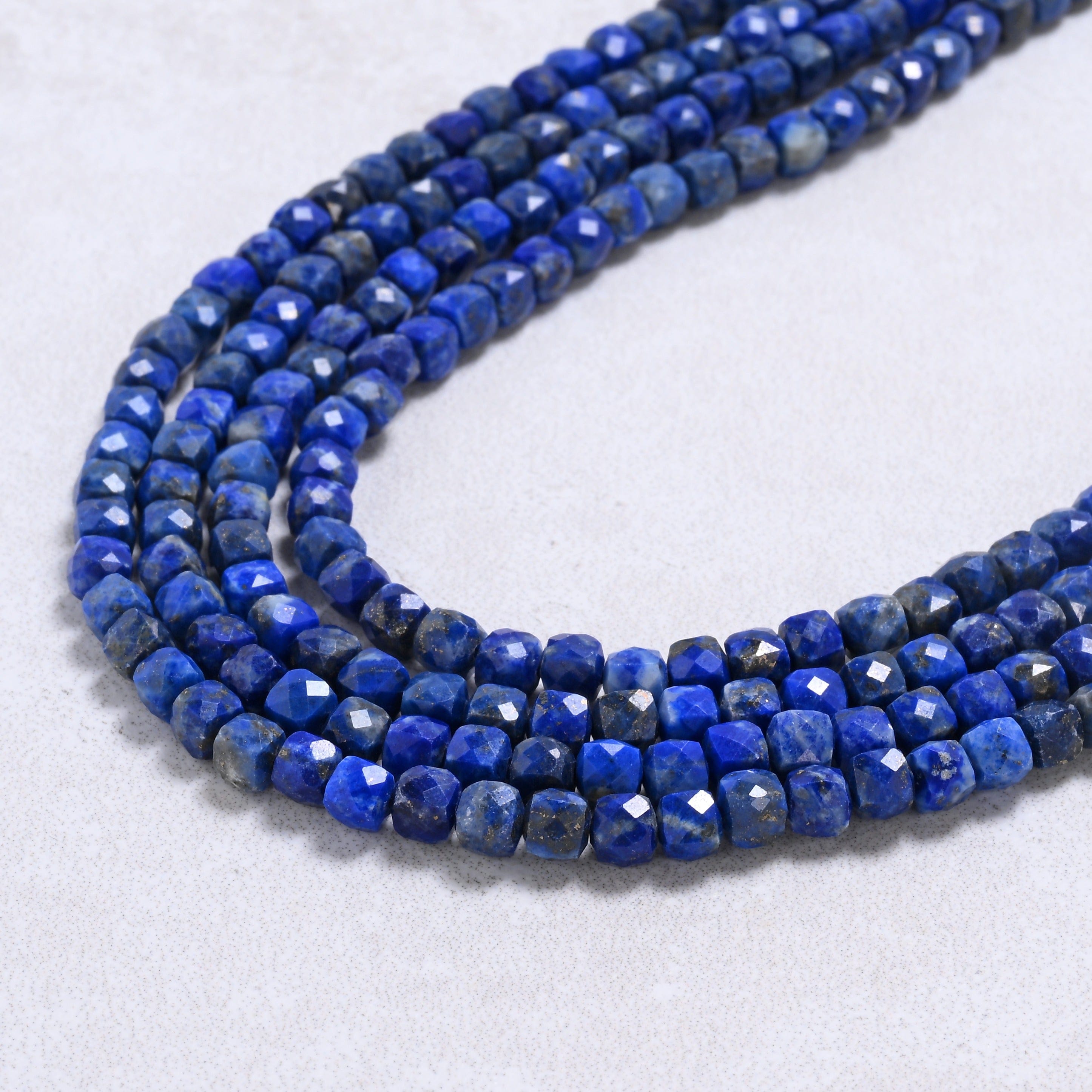 Kalifano Gemstone Jewelry Lapis 4mm Cube Gemstone Necklace with Sterling Silver Clasp - 18" 8GN-LP
