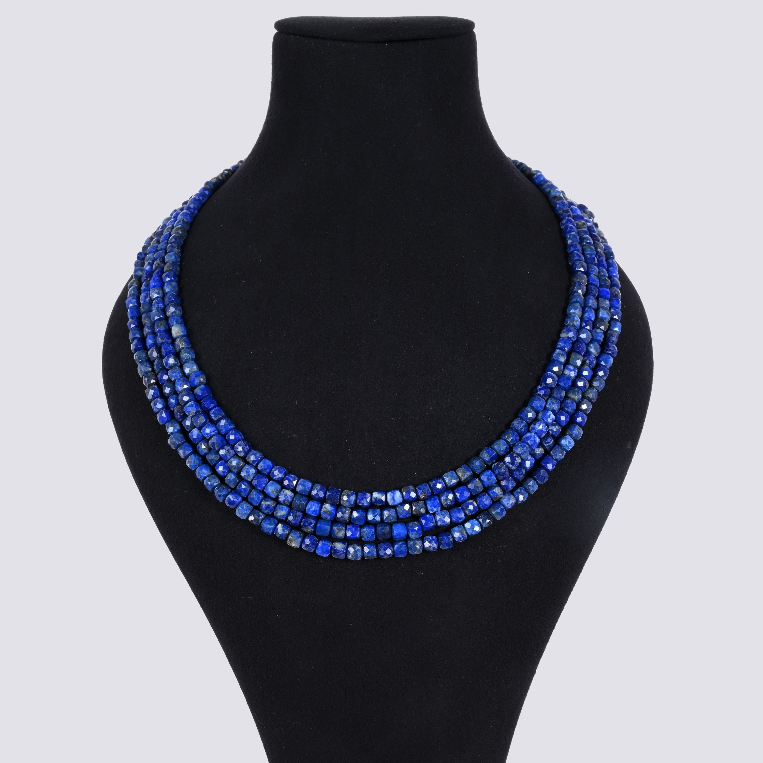 Kalifano Gemstone Jewelry Lapis 4mm Cube Gemstone Necklace with Sterling Silver Clasp - 18" 8GN-LP