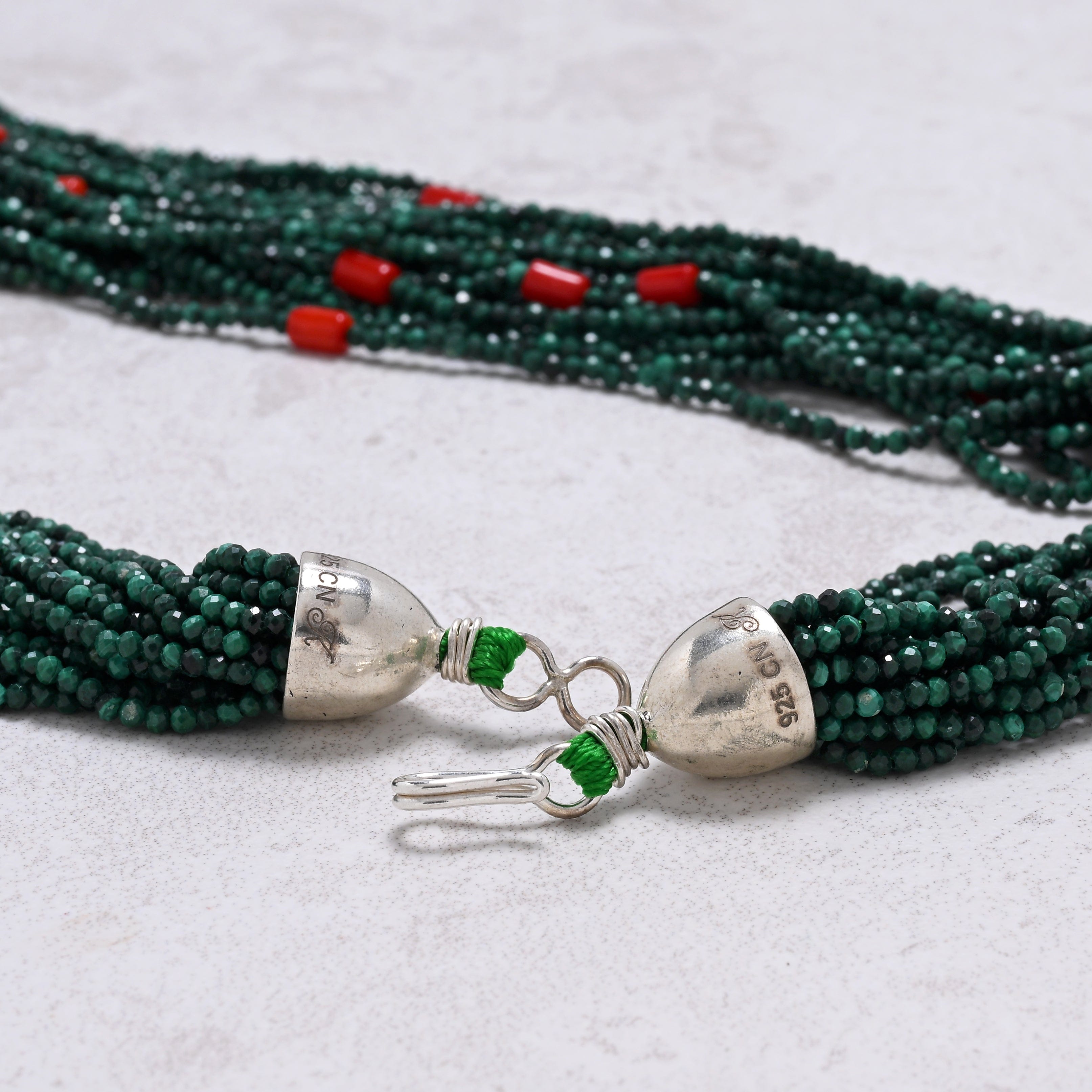 KALIFANO Gemstone Jewelry Malachite 2mm Necklace With Sterling Silver Clasp - 21.5" CCN20-MA