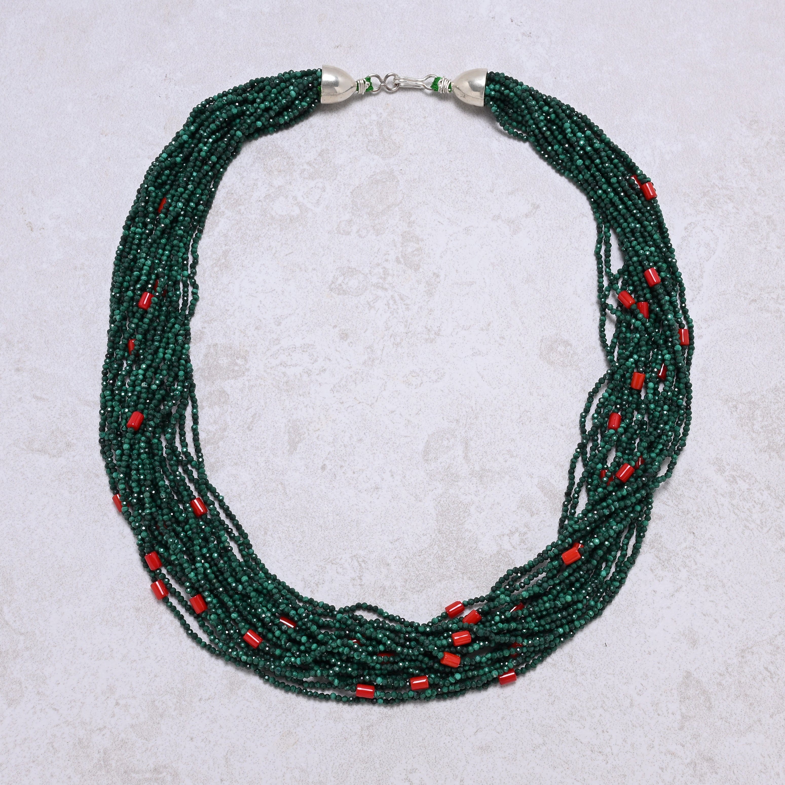KALIFANO Gemstone Jewelry Malachite 2mm Necklace With Sterling Silver Clasp - 21.5" CCN20-MA