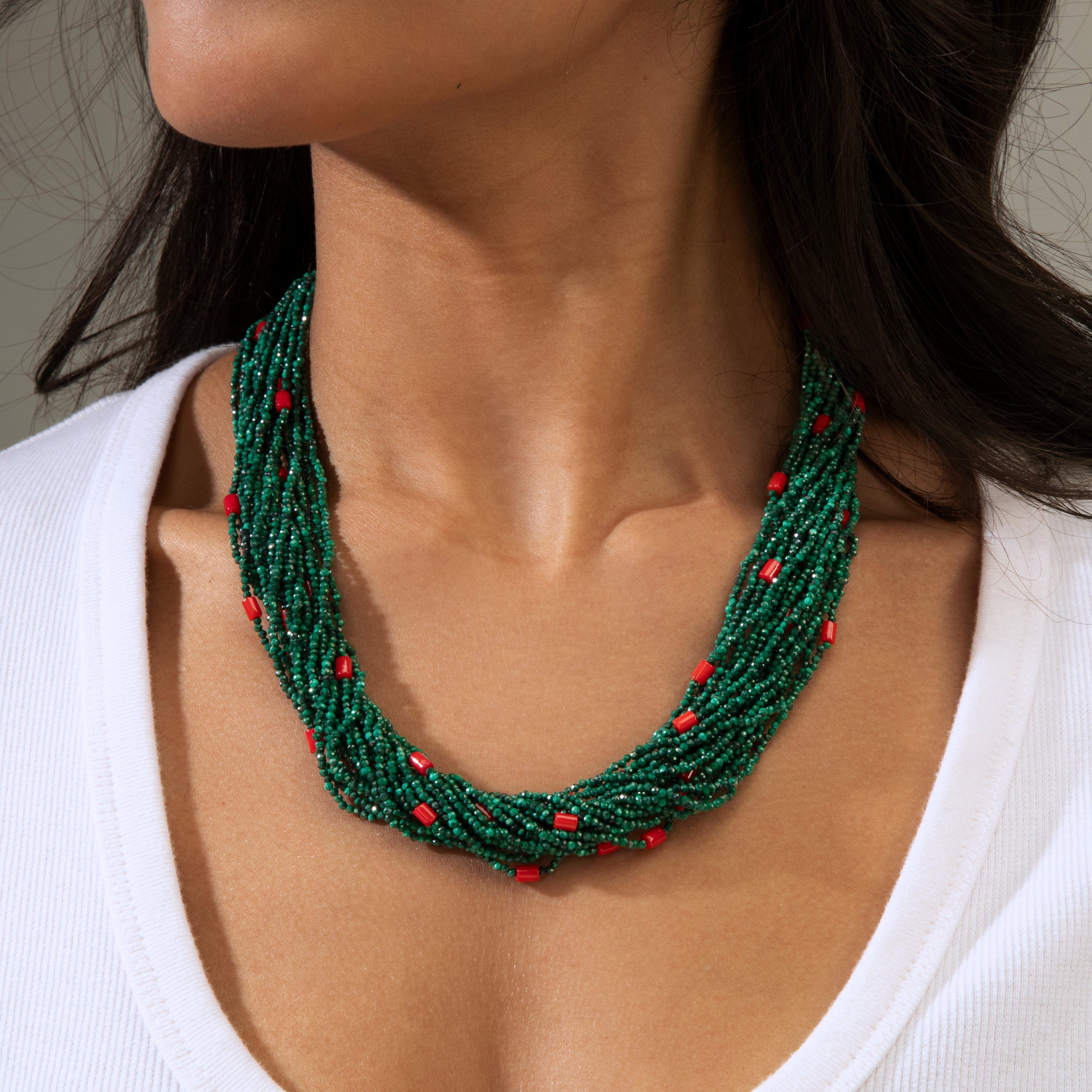 KALIFANO Gemstone Jewelry Malachite 2mm Necklace With Sterling Silver Clasp - 21.5" CCN20-MA