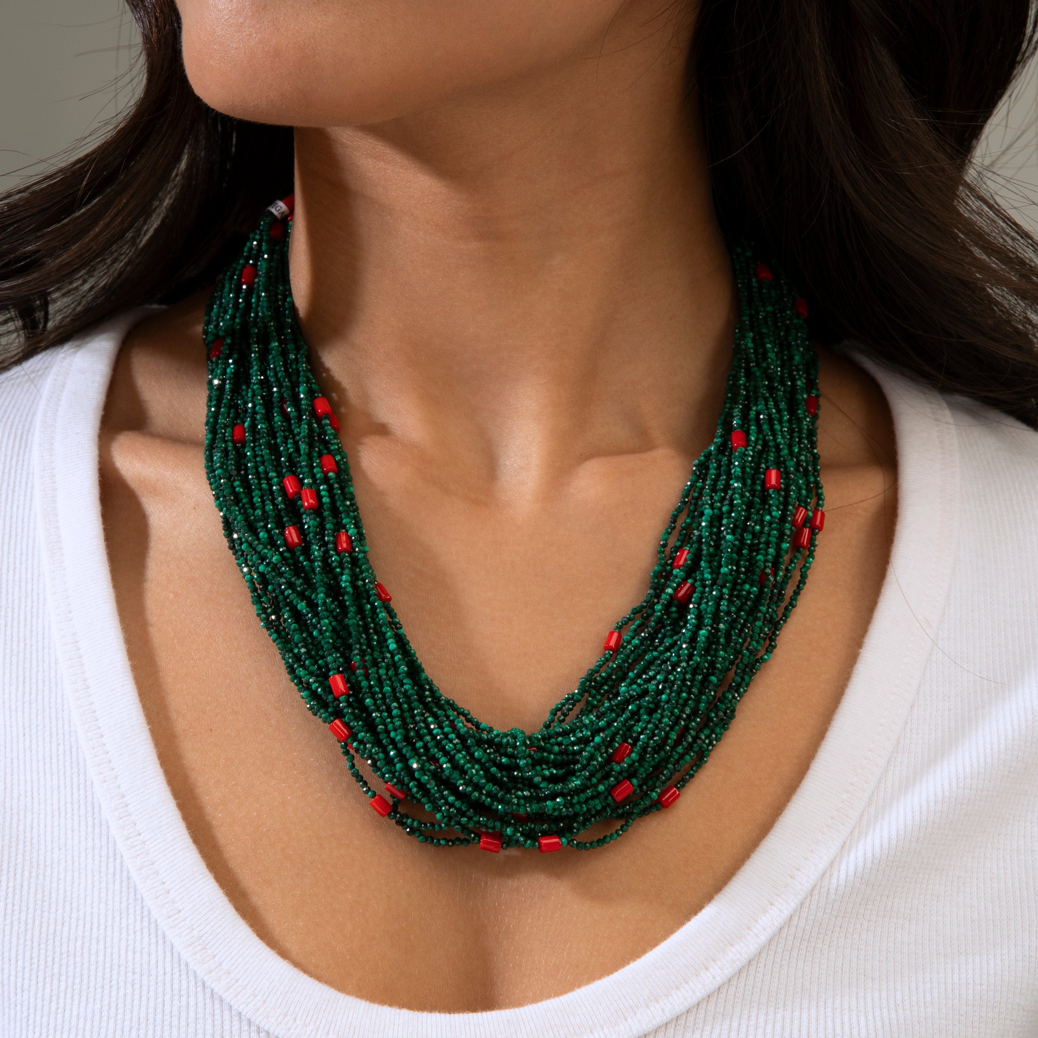 KALIFANO Gemstone Jewelry Malachite 2mm Necklace With Sterling Silver Clasp - 21.5" CCN40-MA