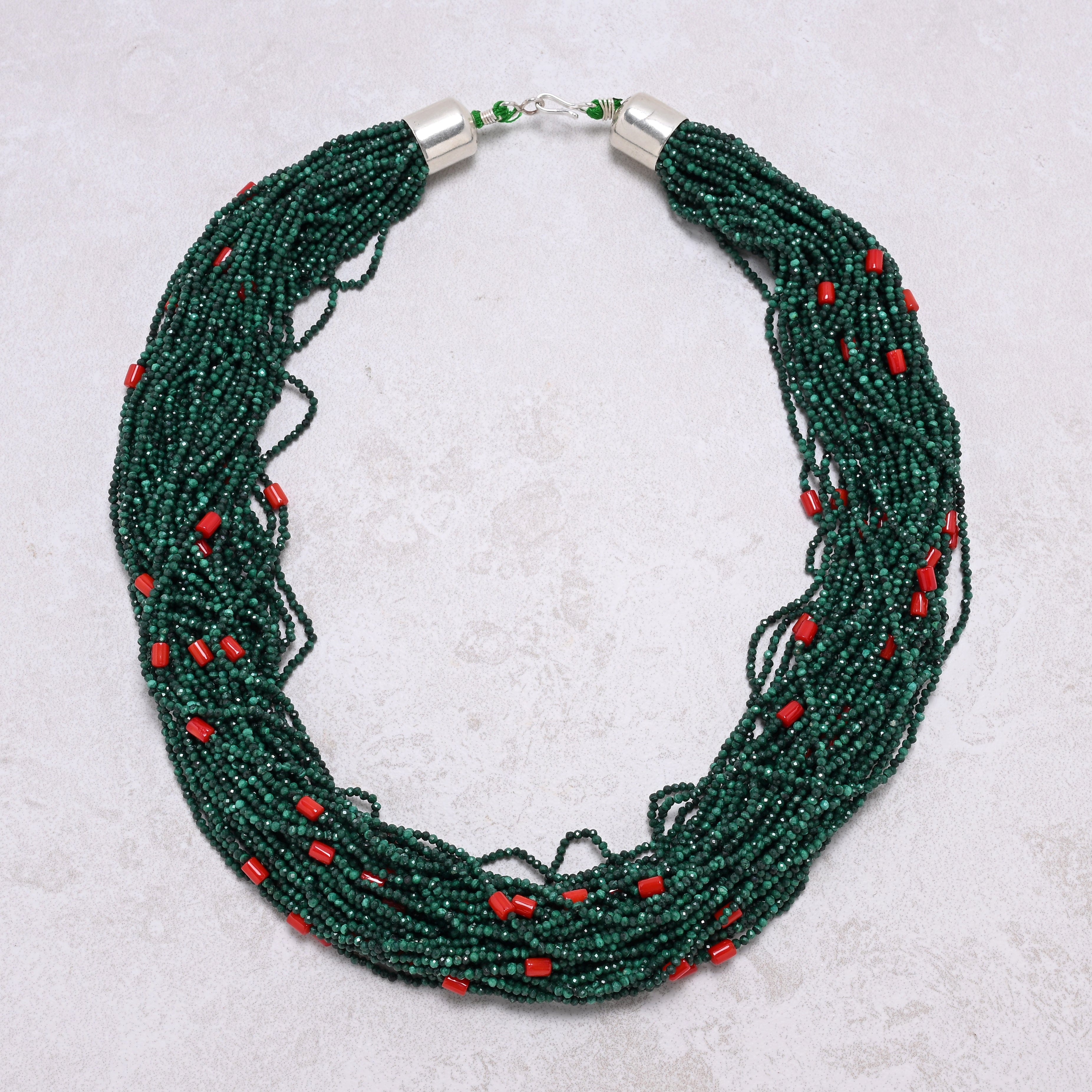 KALIFANO Gemstone Jewelry Malachite 2mm Necklace With Sterling Silver Clasp - 21.5" CCN40-MA