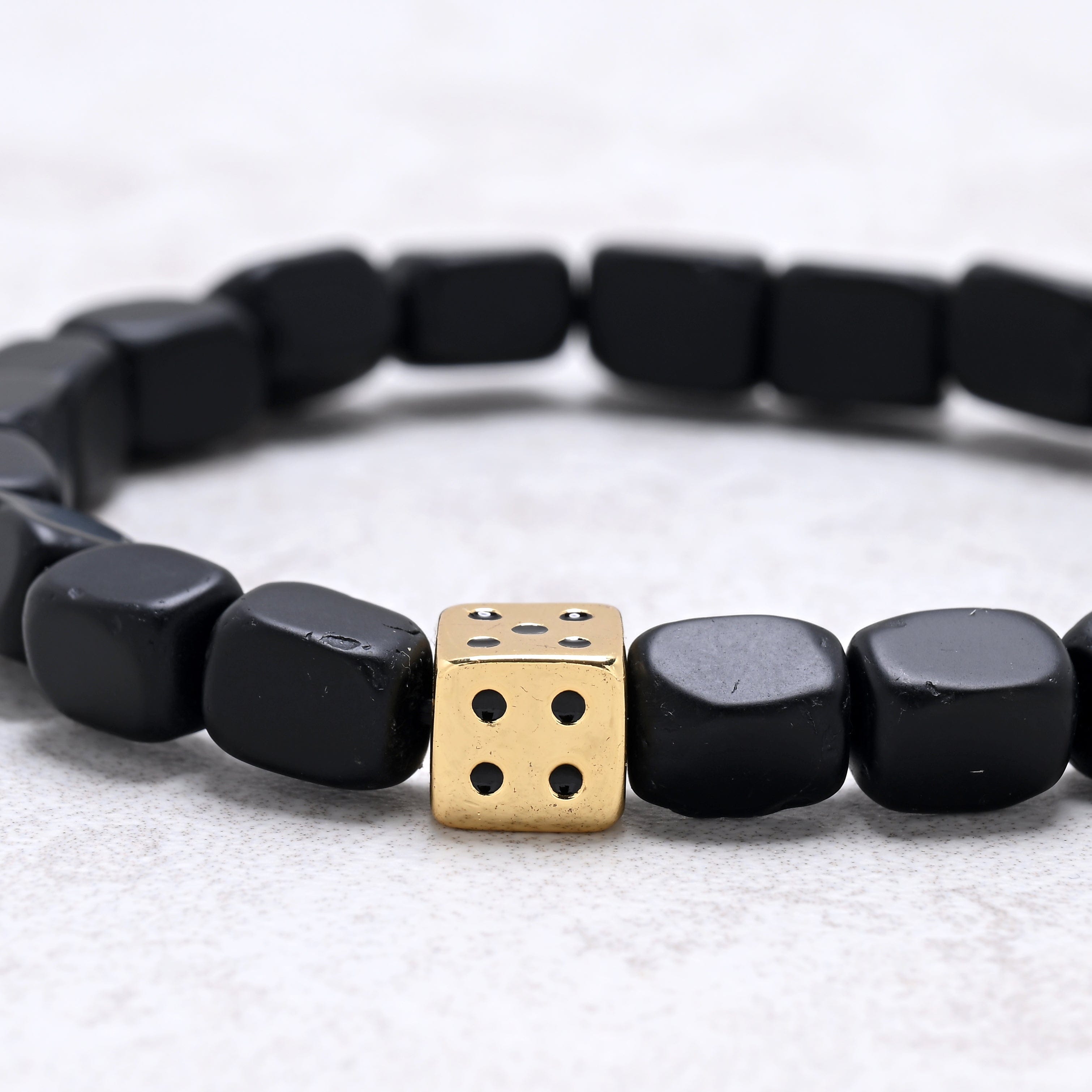 KALIFANO Gemstone Jewelry Matte Black Agate 6x9mm Natural Gemstone Stretch Bracelet