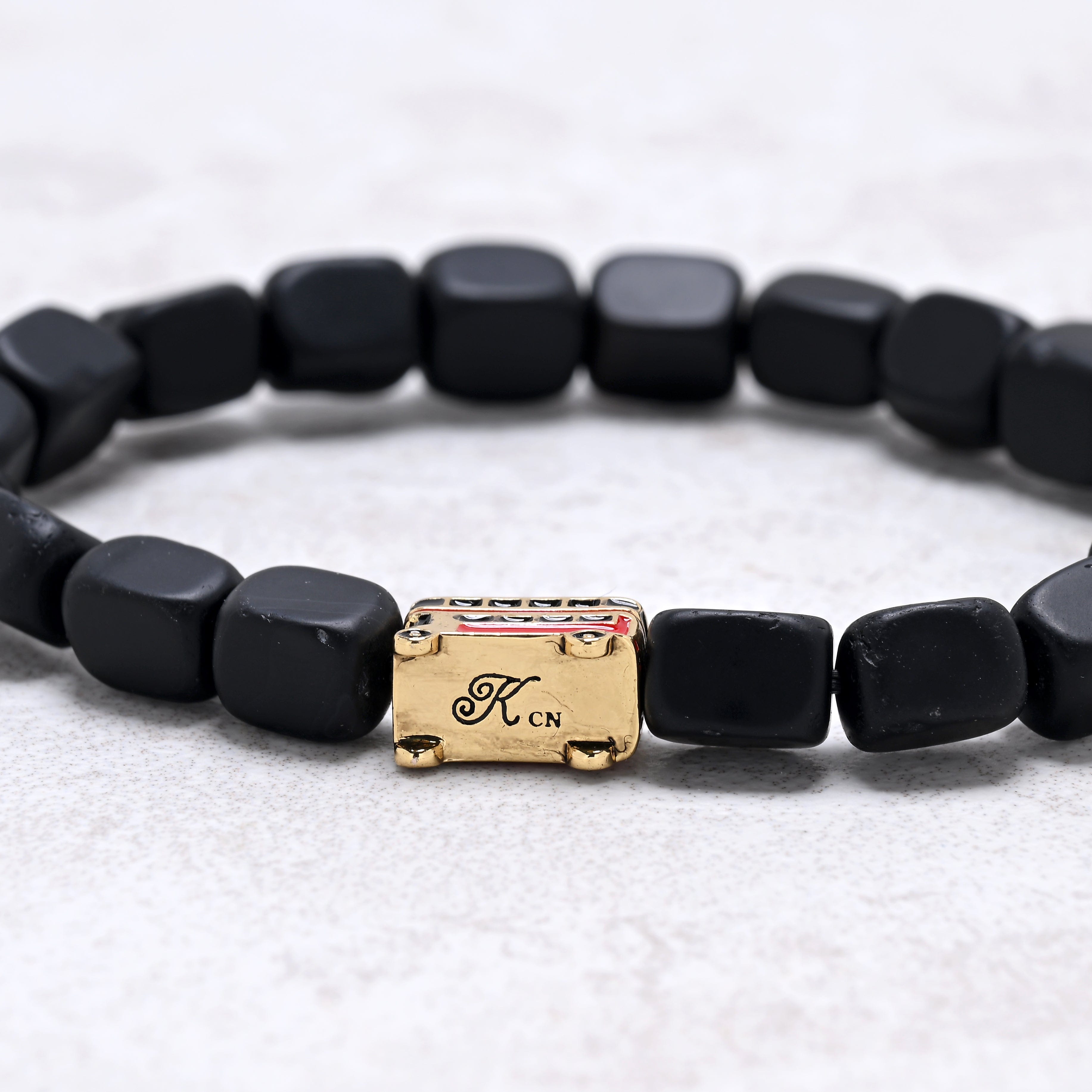 KALIFANO Gemstone Jewelry Matte Black Agate 6x9mm Natural Gemstone Stretch Bracelet