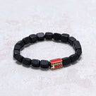 Matte Black Agate Natural Gemstone Stretch Bracelet With London Routemaster Bus Accent Bead