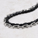 Matte Black Agate & Silver Hardware Style Chain Adjustable Necklace