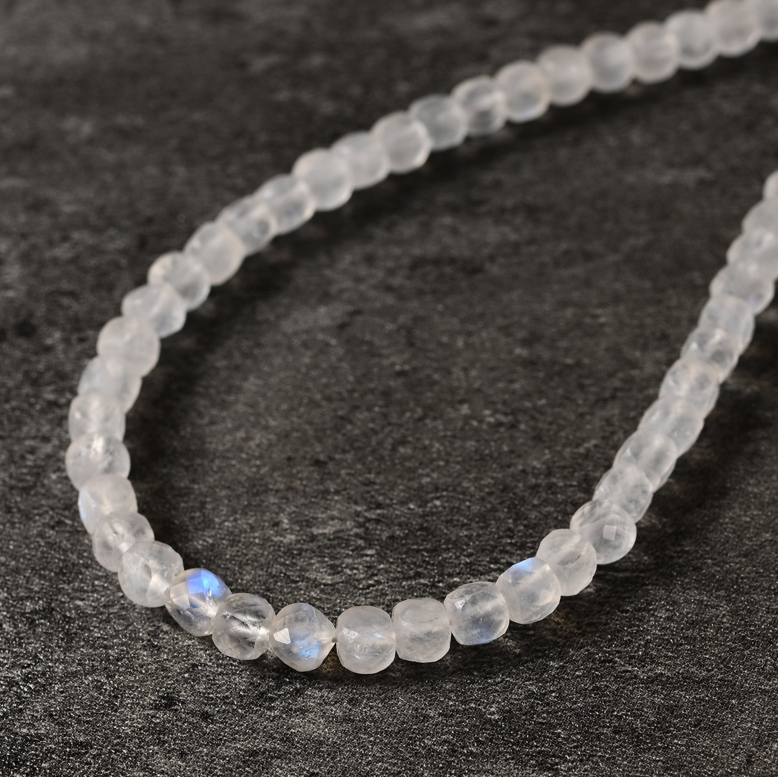 KALIFANO Gemstone Jewelry Moonstone Faceted 4mm Barrel 16in Necklace with Sterling Silver Extender N4-41G-MS