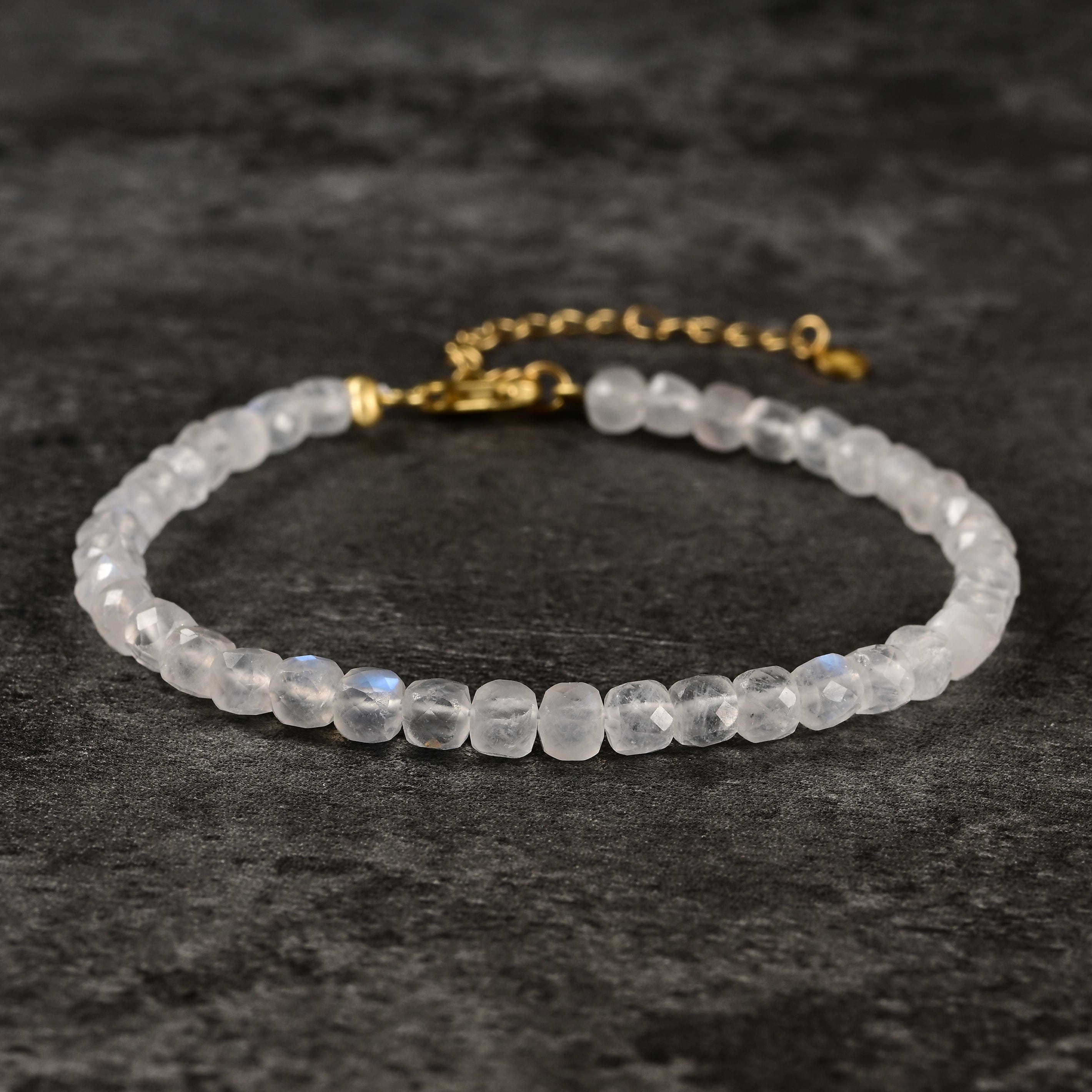 KALIFANO Gemstone Jewelry Moonstone Faceted 4mm Barrel Bracelet with Sterling Silver Extender B4-16G-MS