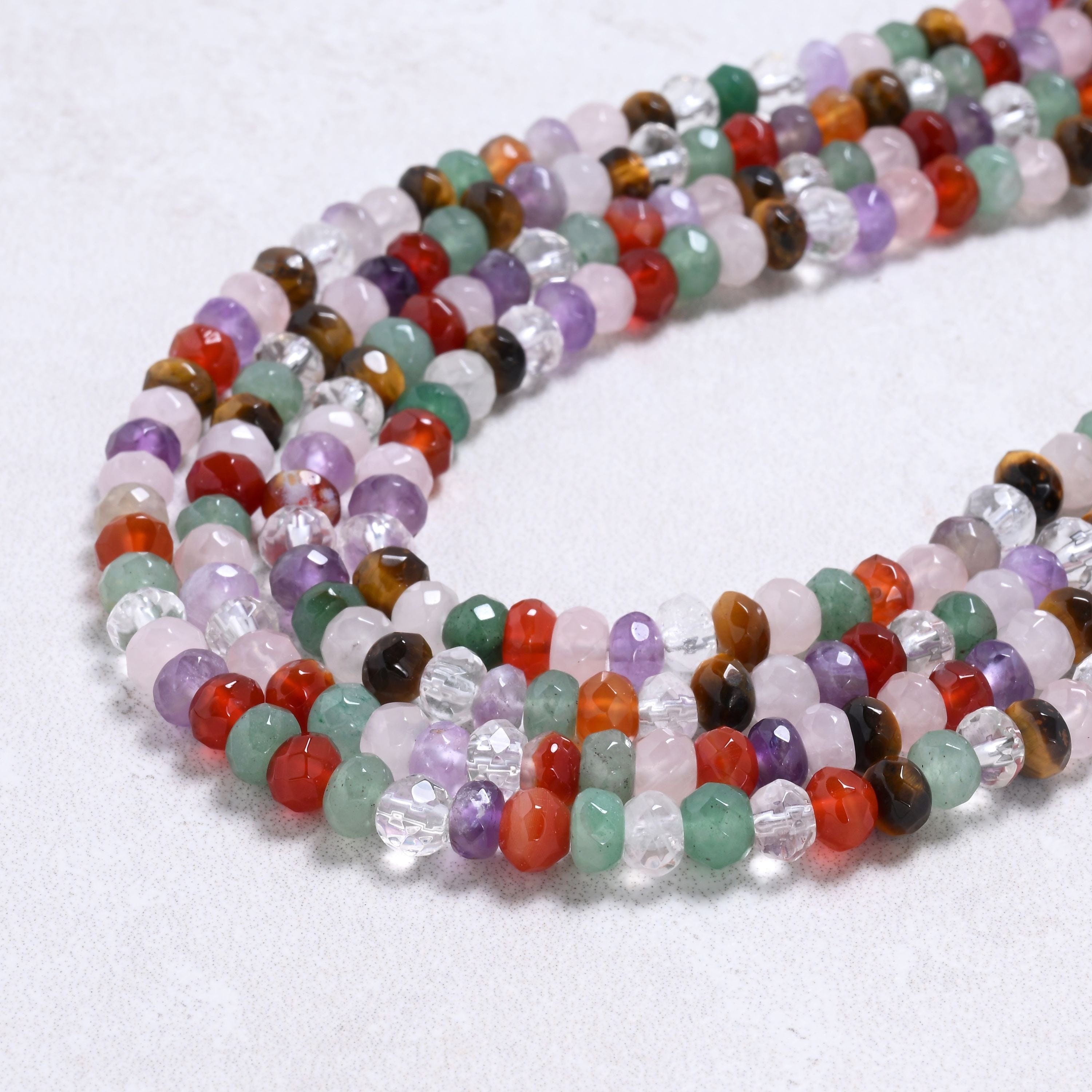 Kalifano Gemstone Jewelry Multi Gem 4x6mm Roundel Gemstone Necklace with Sterling Silver Clasp - 20" 8SN-MT