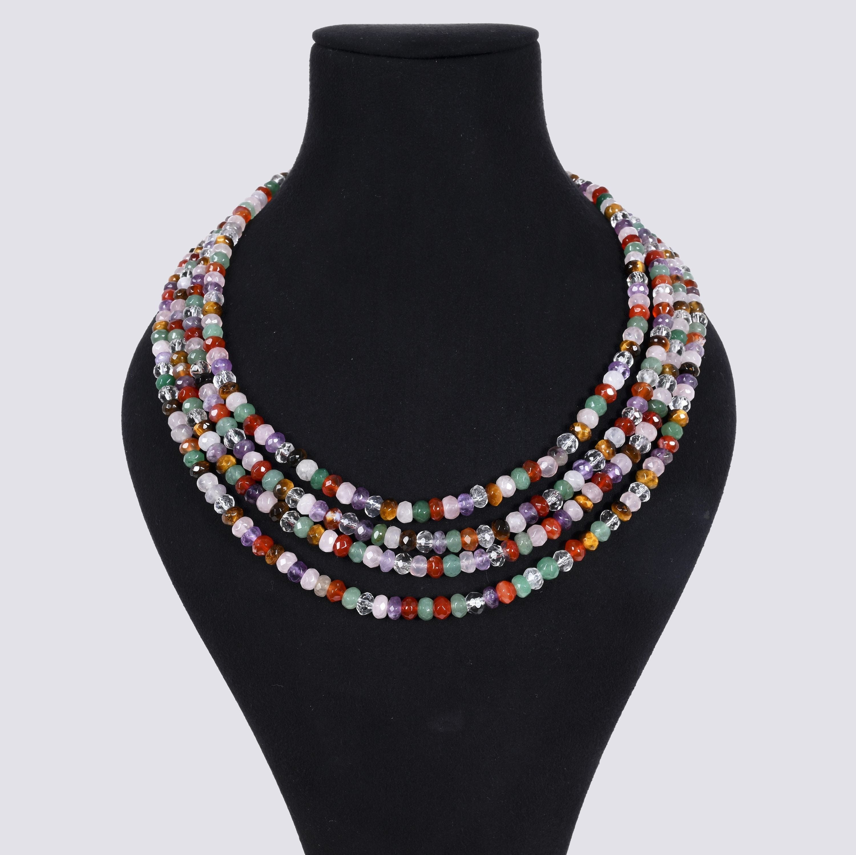 Kalifano Gemstone Jewelry Multi Gem 4x6mm Roundel Gemstone Necklace with Sterling Silver Clasp - 20" 8SN-MT