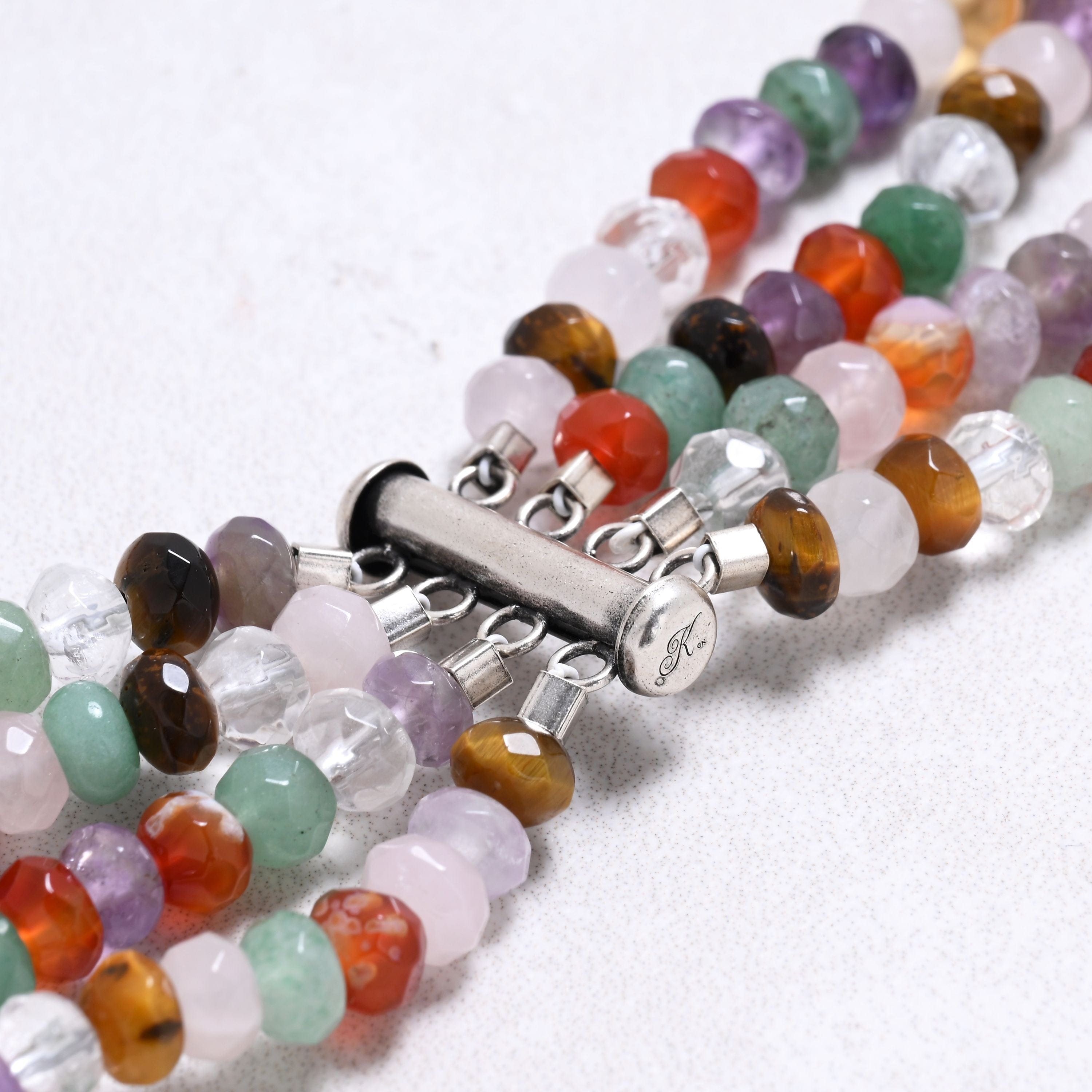 Kalifano Gemstone Jewelry Multi Gem 4x6mm Roundel Gemstone Necklace with Sterling Silver Clasp - 20" 8SN-MT