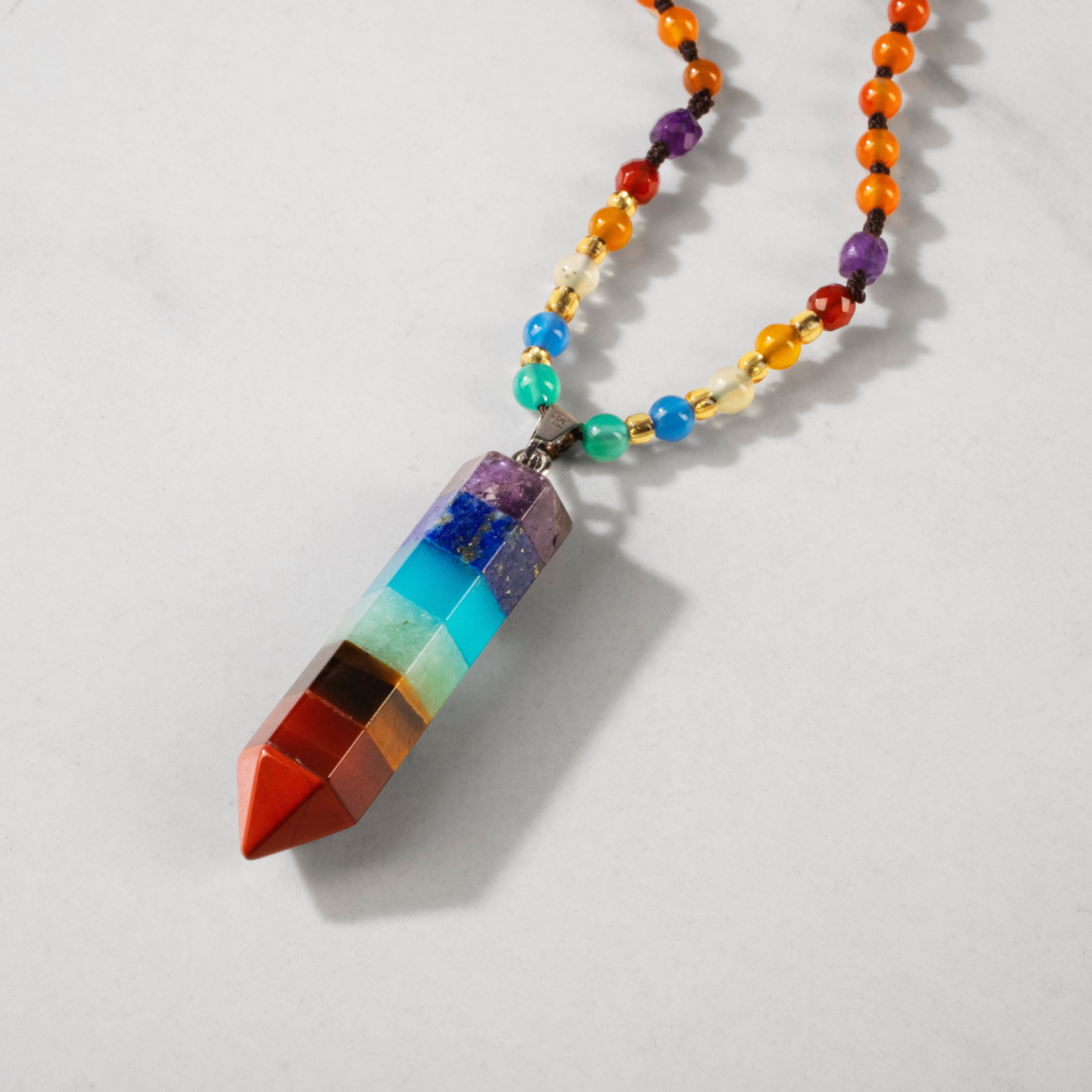 KALIFANO Gemstone Jewelry Multi Gemstone Chakra Point Necklace - 24" CJN-CMT