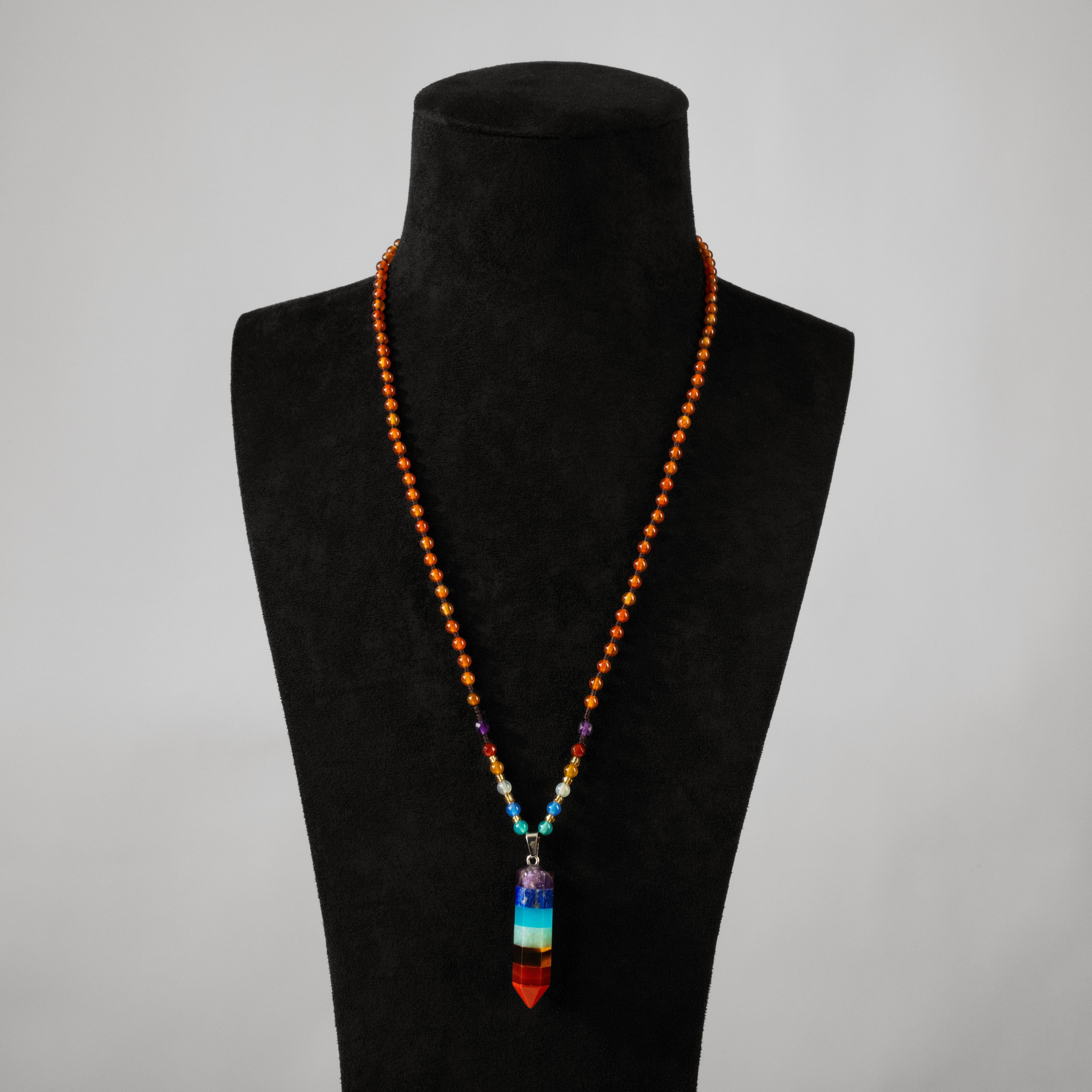 KALIFANO Gemstone Jewelry Multi Gemstone Chakra Point Necklace - 24" CJN-CMT