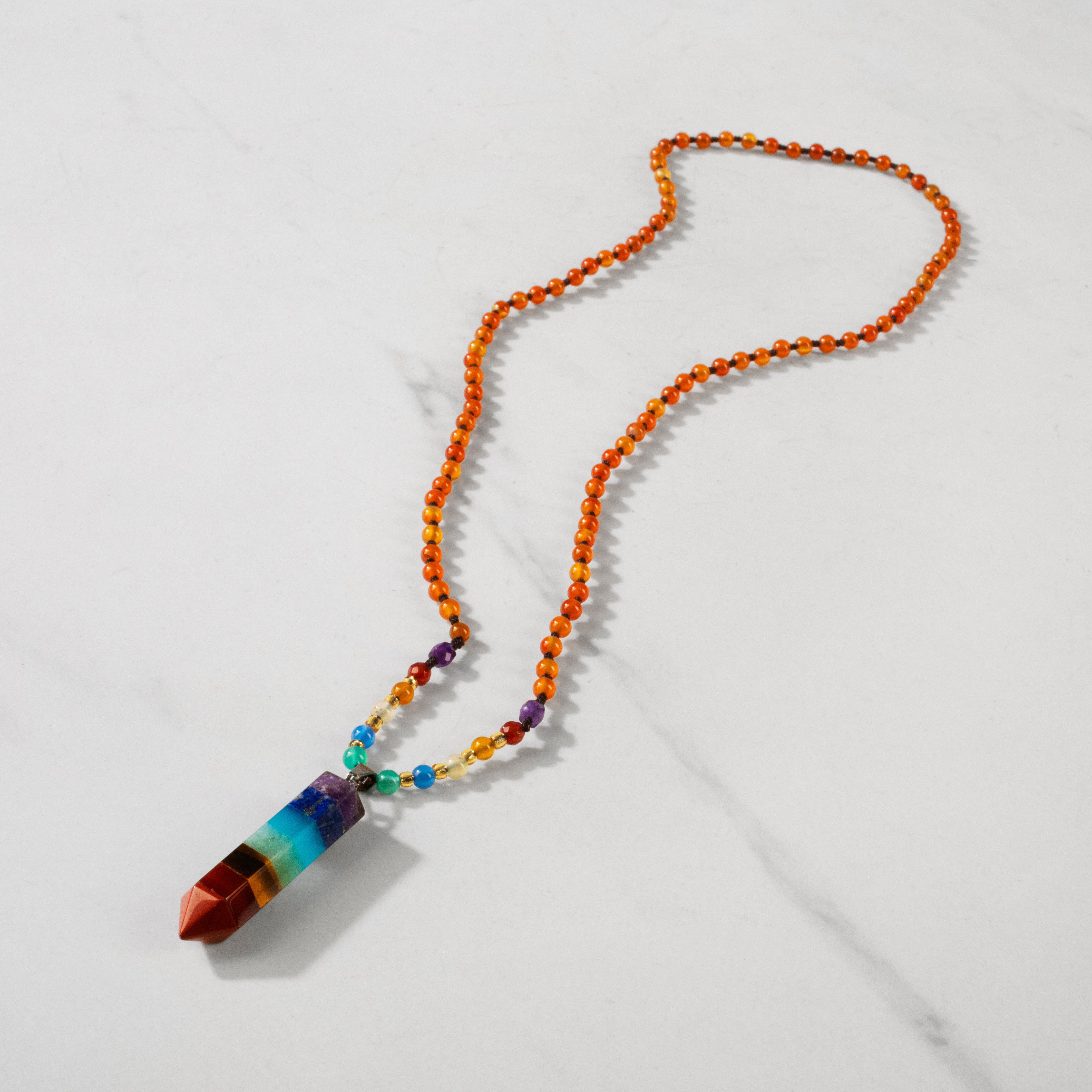 KALIFANO Gemstone Jewelry Multi Gemstone Chakra Point Necklace - 24" CJN-CMT