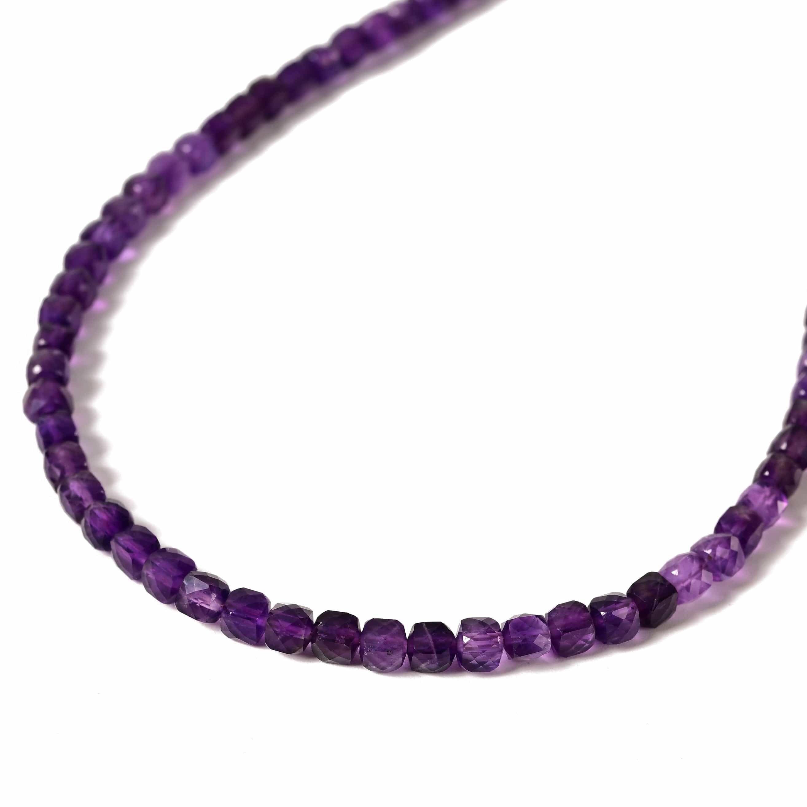 KALIFANO Gemstone Jewelry Natural Amethyst Faceted 4mm Barrel 16in Necklace with Sterling Silver Extender N4-41S-AM