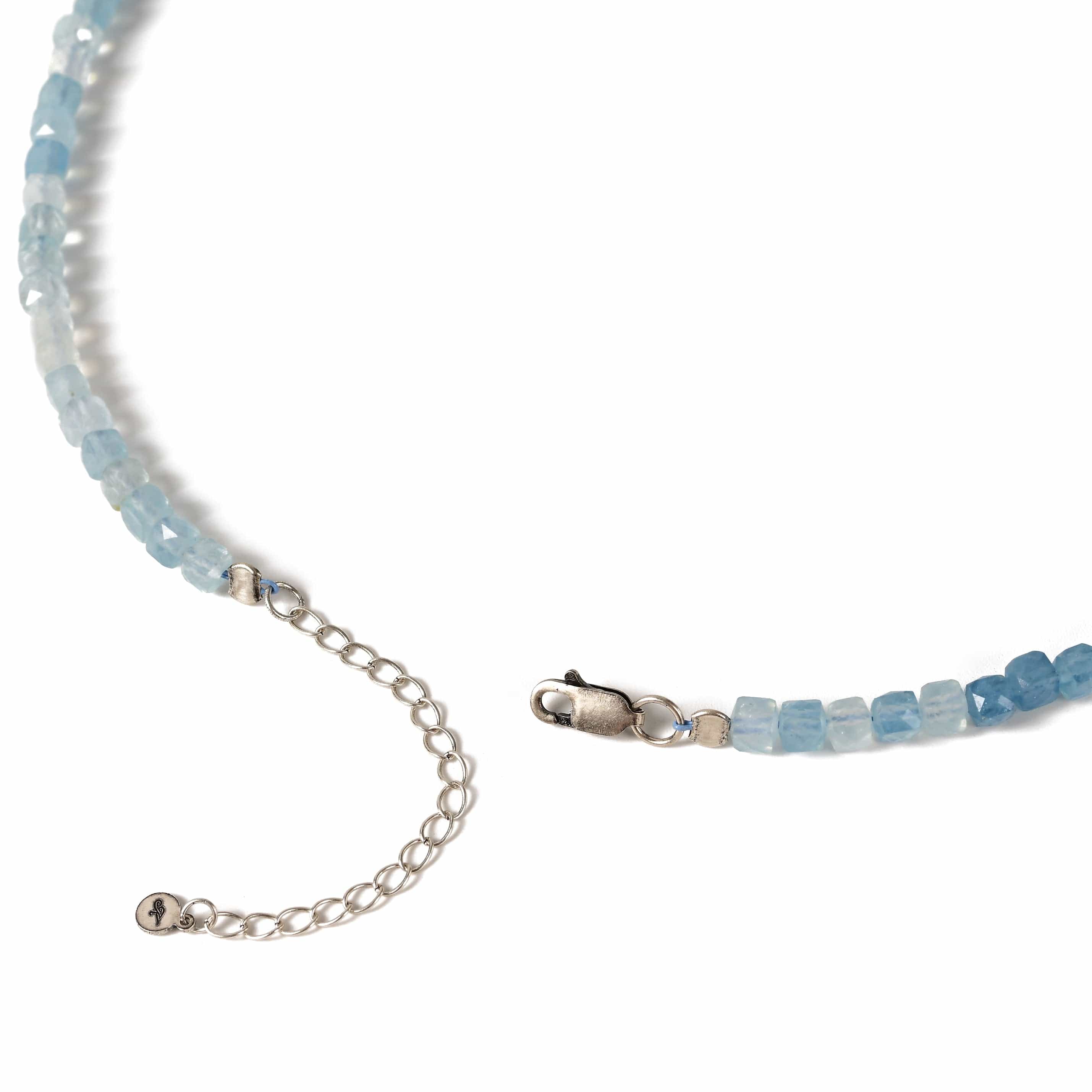 KALIFANO Gemstone Jewelry Natural Aquamarine Faceted 4mm Barrel 16in Necklace with Sterling Silver Extender N4-41S-AQ