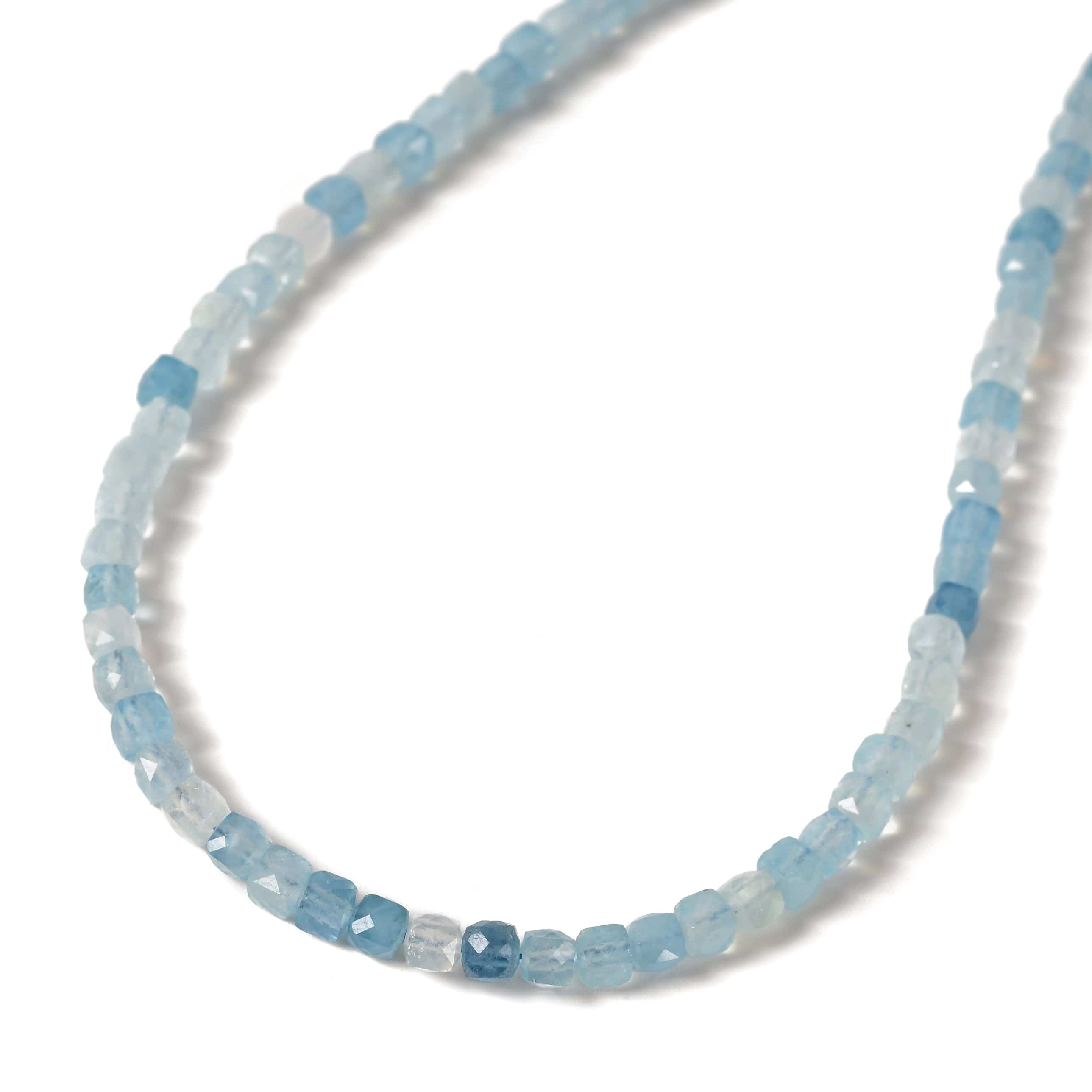 KALIFANO Gemstone Jewelry Natural Aquamarine Faceted 4mm Barrel 16in Necklace with Sterling Silver Extender N4-41S-AQ