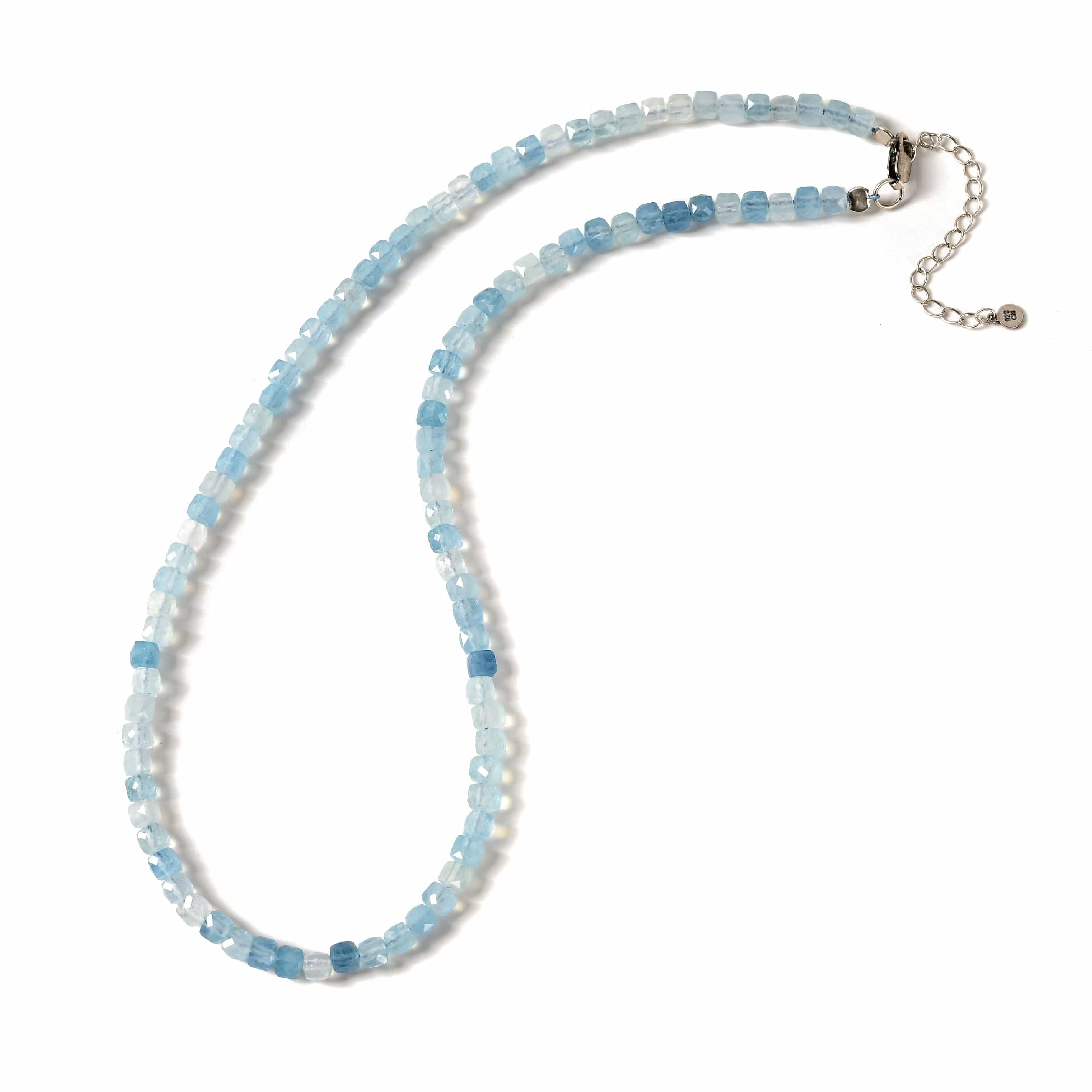 KALIFANO Gemstone Jewelry Natural Aquamarine Faceted 4mm Barrel 16in Necklace with Sterling Silver Extender N4-41S-AQ