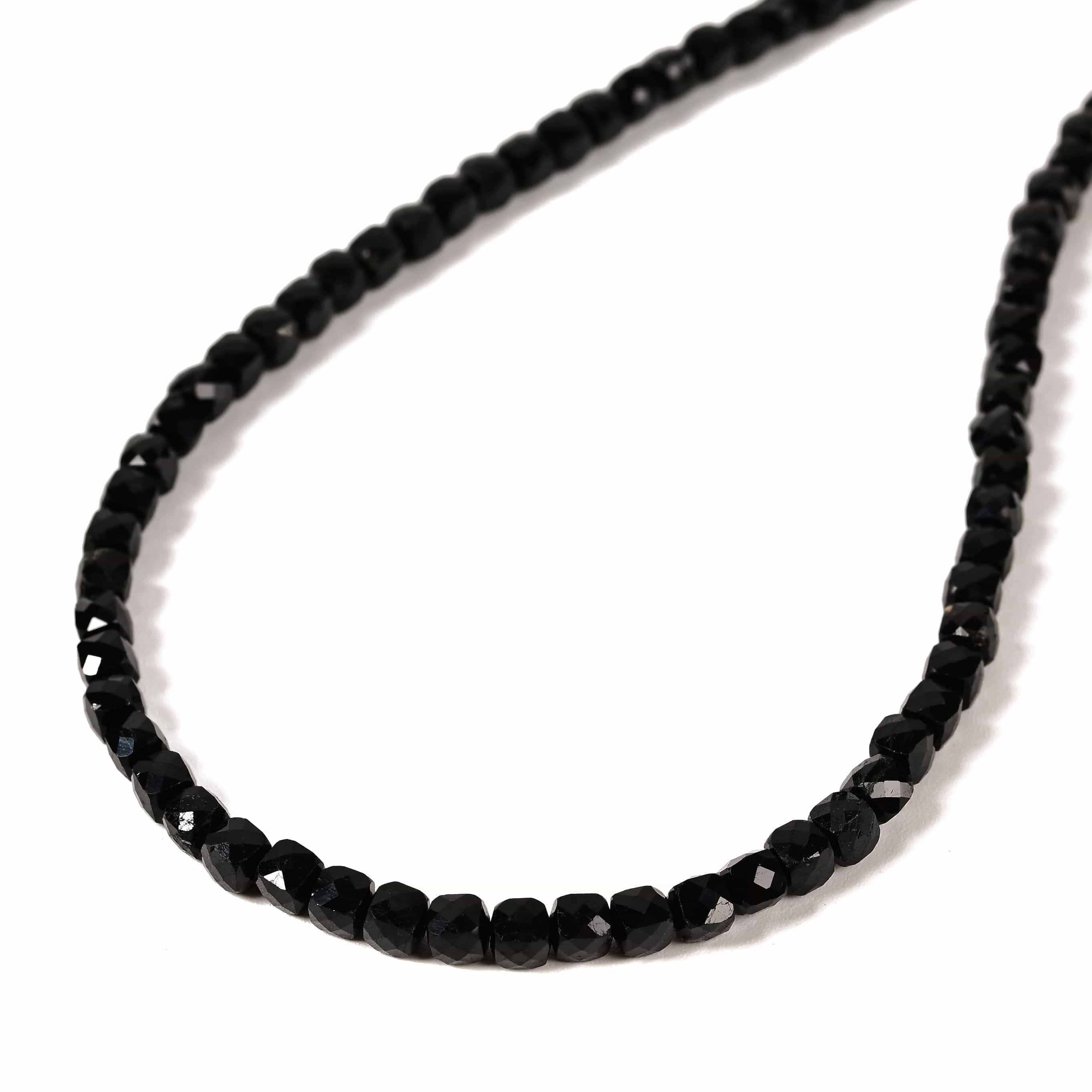 KALIFANO Gemstone Jewelry Natural Black Tourmaline Faceted 4mm Barrel 16in Necklace with Sterling Silver Extender N4-41S-BT