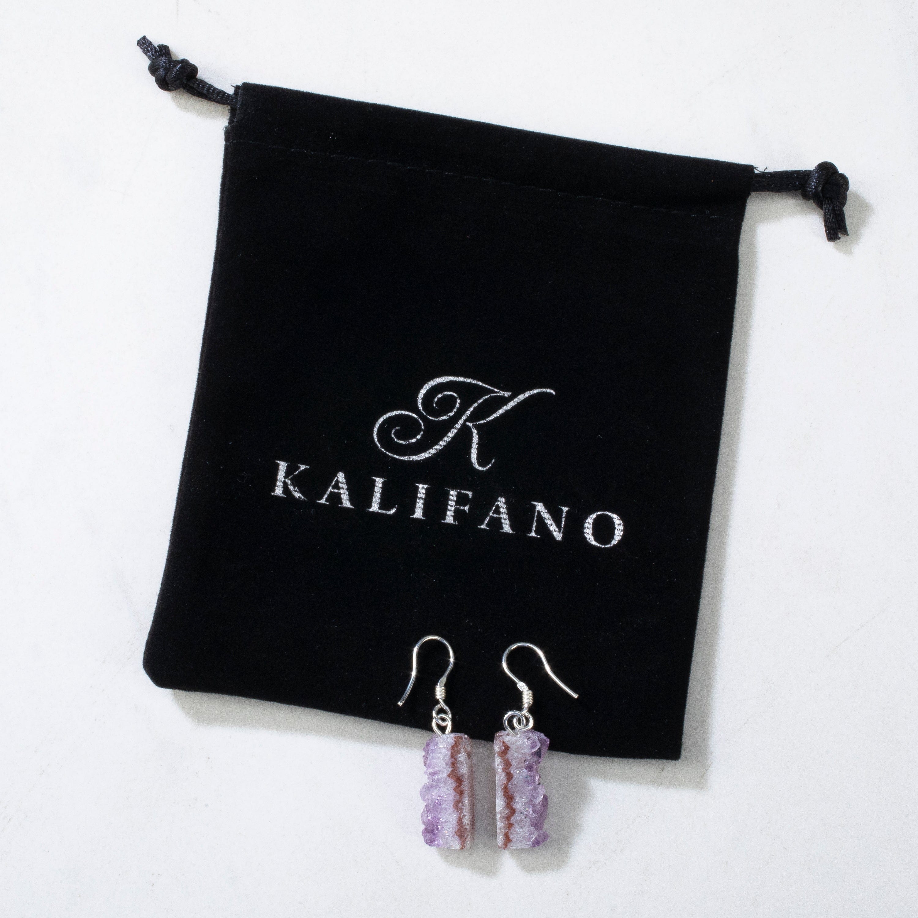 KALIFANO Gemstone Jewelry Natural Druzy Amethyst Sterling Silver Slice Earrings CJE-SILV-AMSLICE