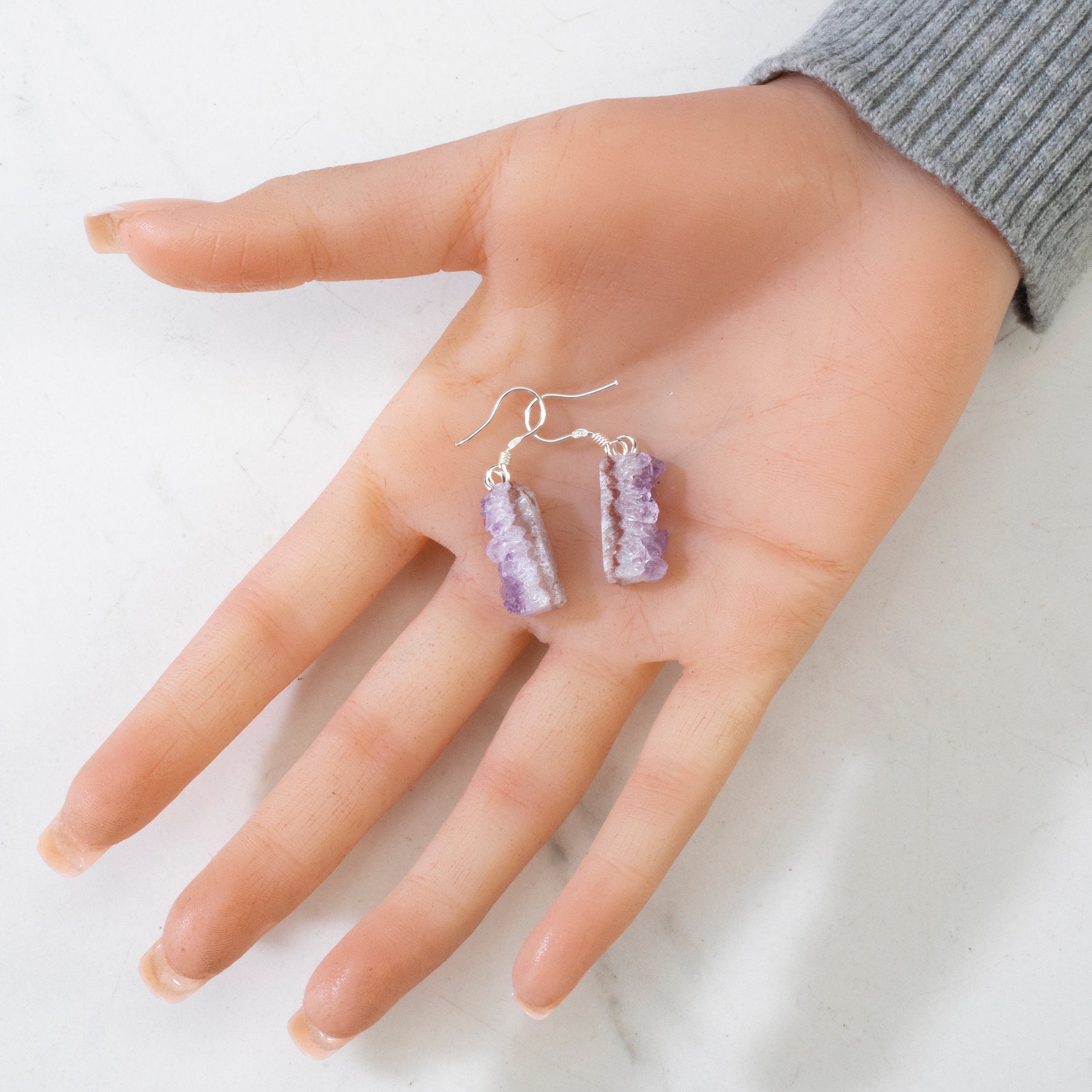 KALIFANO Gemstone Jewelry Natural Druzy Amethyst Sterling Silver Slice Earrings CJE-SILV-AMSLICE