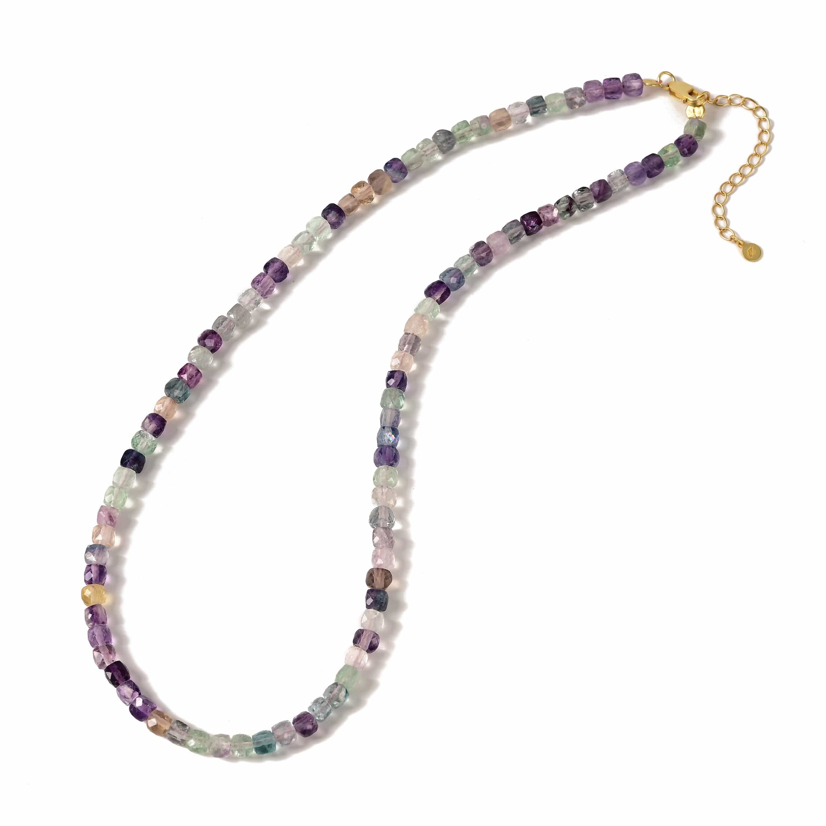 KALIFANO Gemstone Jewelry Natural Fluorite Faceted 4mm Barrel 16in Necklace with Sterling Silver Extender N4-41G-FL