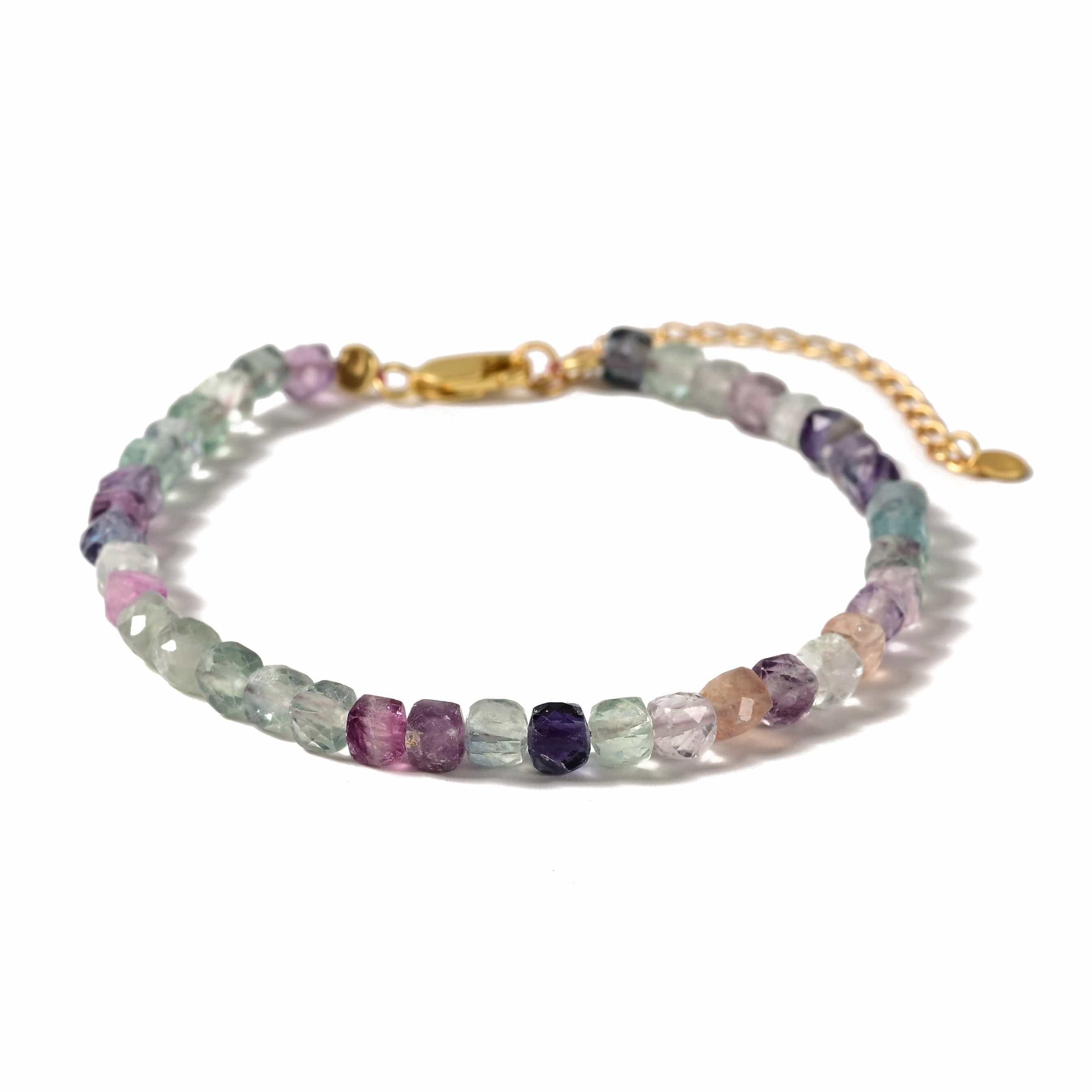 KALIFANO Gemstone Jewelry Natural Fluorite Faceted 4mm Barrel Bracelet with Sterling Silver Extender B4-16G-FL