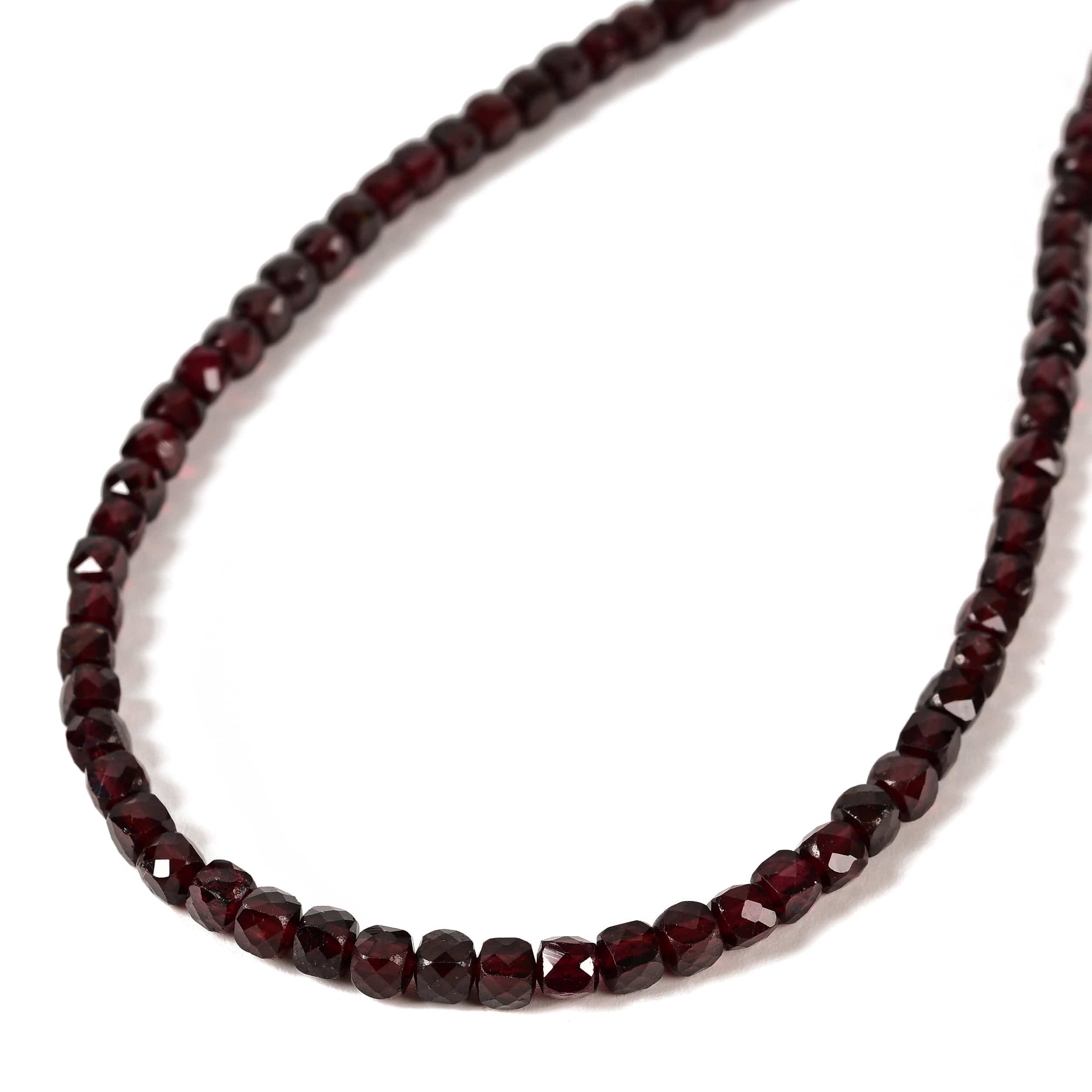 KALIFANO Gemstone Jewelry Natural Garnet Faceted 4mm Barrel 16in Necklace with Sterling Silver Extender N4-41S-GA