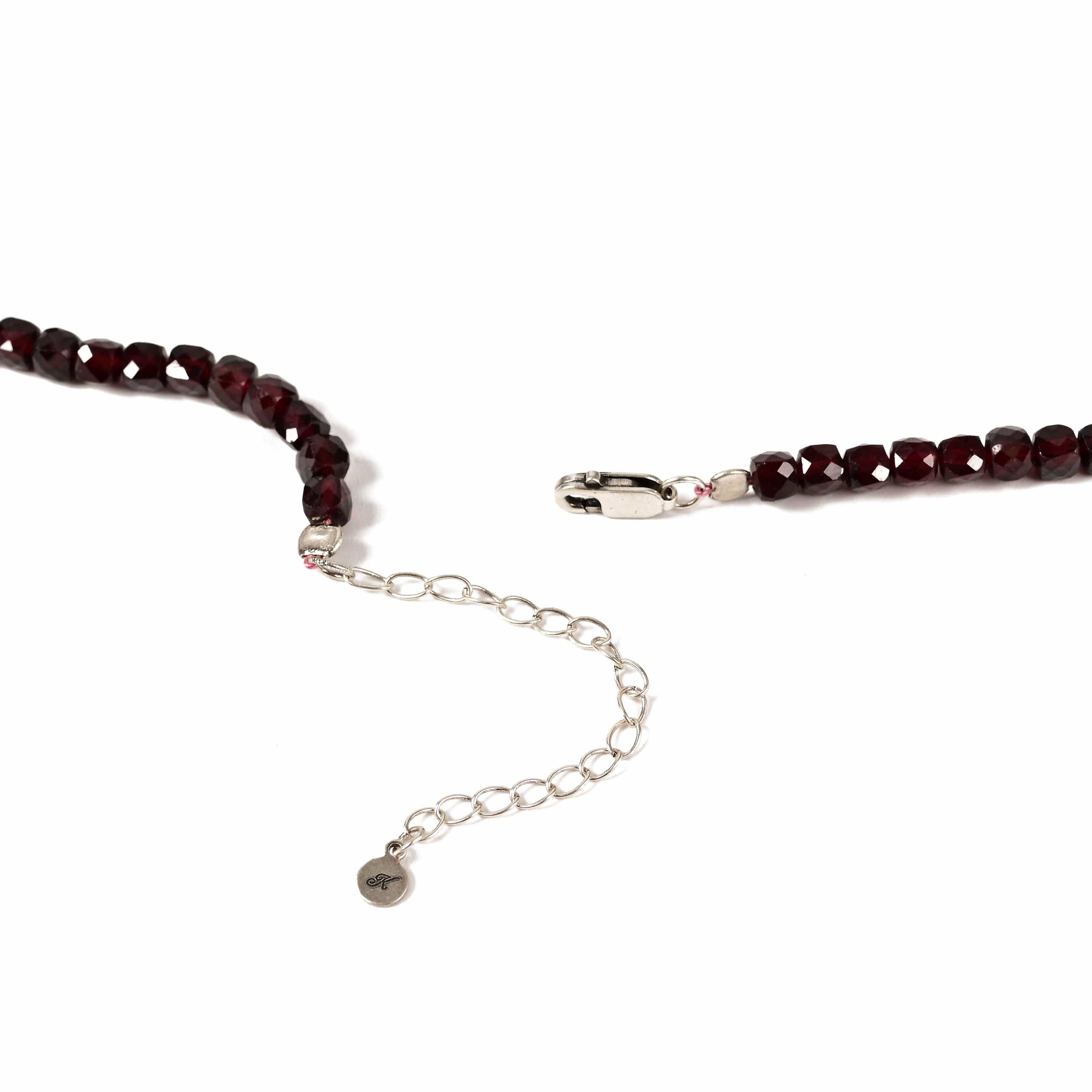 KALIFANO Gemstone Jewelry Natural Garnet Faceted 4mm Barrel 16in Necklace with Sterling Silver Extender N4-41S-GA