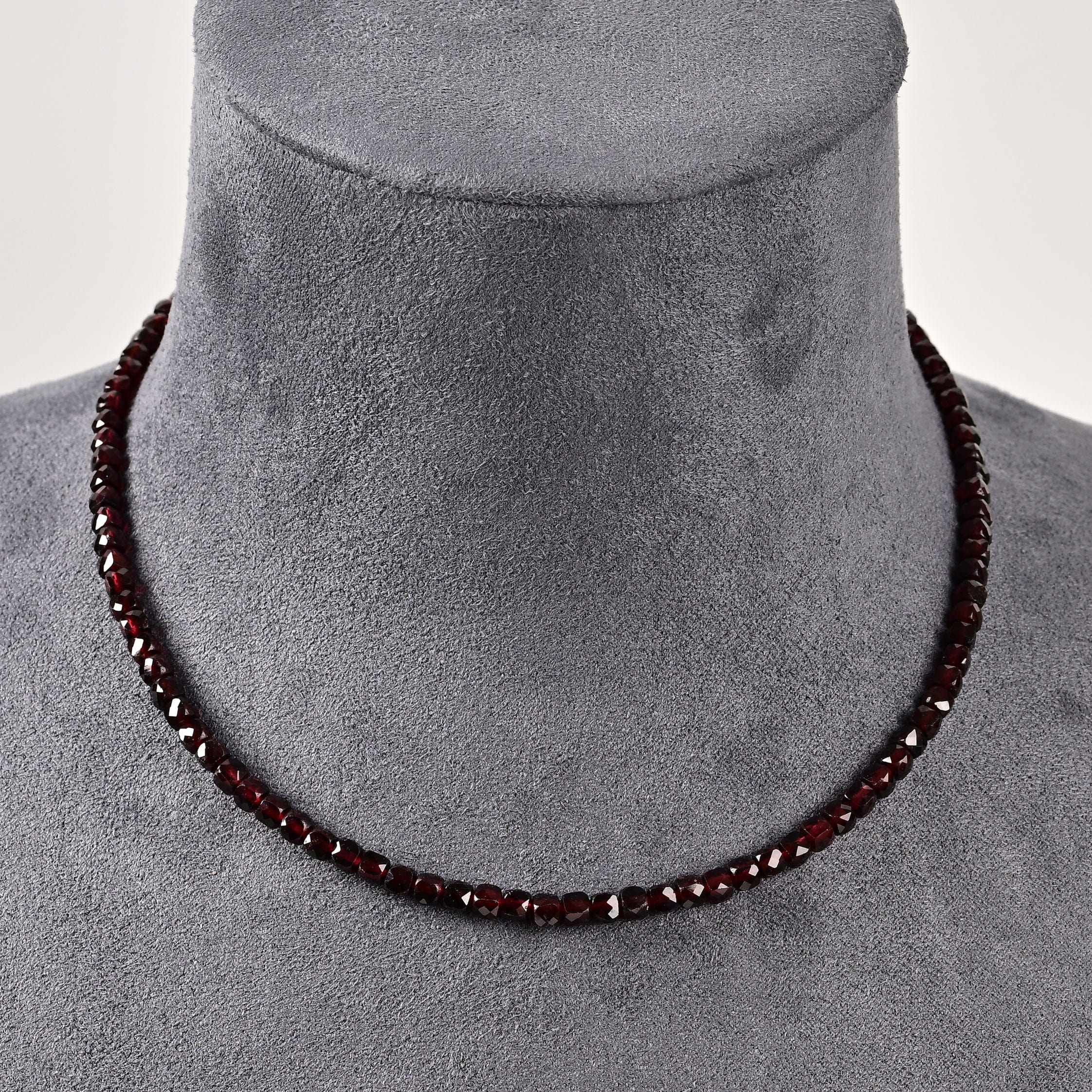 KALIFANO Gemstone Jewelry Natural Garnet Faceted 4mm Barrel 16in Necklace with Sterling Silver Extender N4-41S-GA