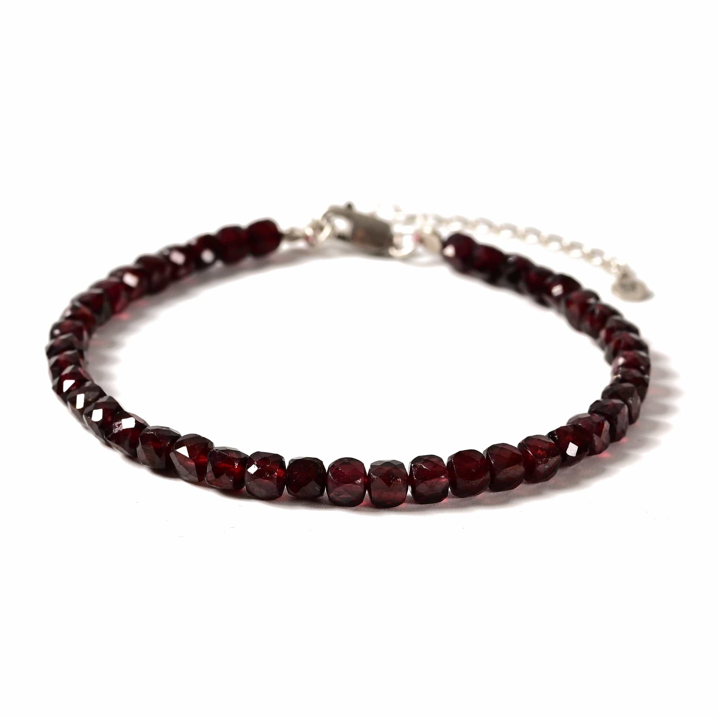 KALIFANO Gemstone Jewelry Natural Garnet Faceted 4mm Barrel Bracelet with Sterling Silver Extender B4-16S-GA