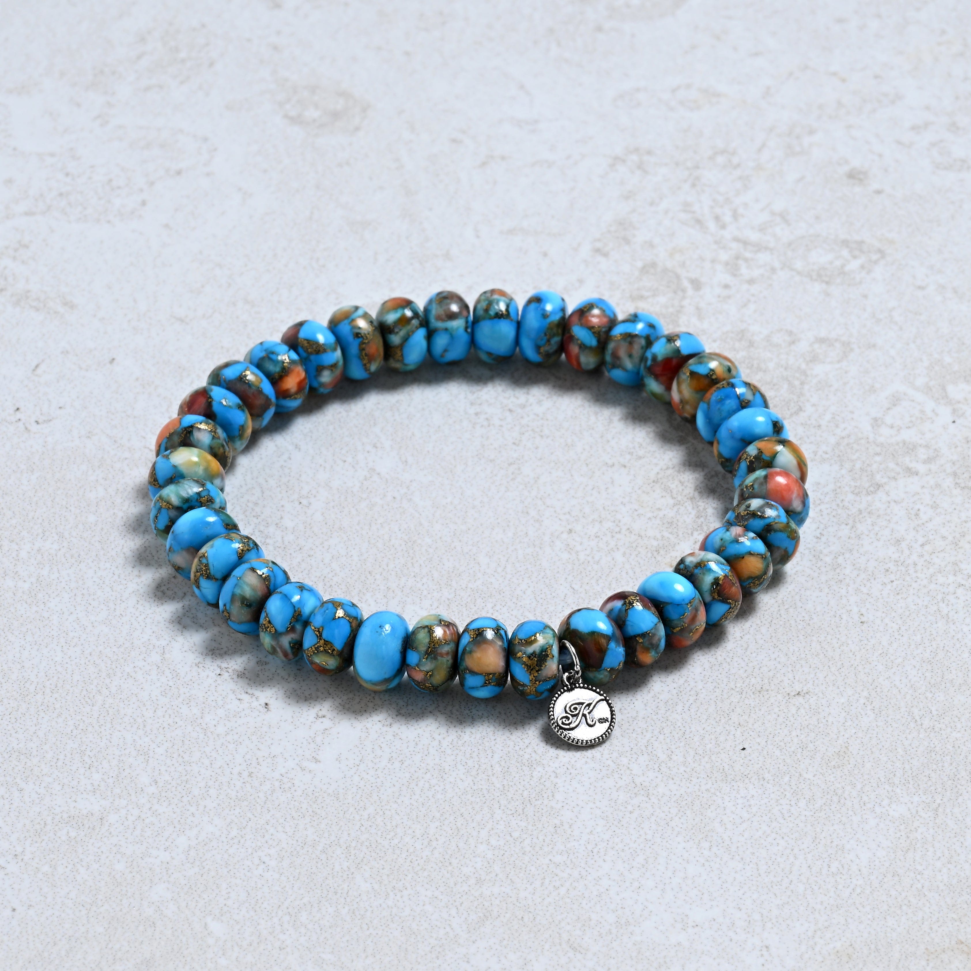 KALIFANO Gemstone Jewelry Natural Howlite Spiny Oyster 5x8mm Gemstone Bracelet