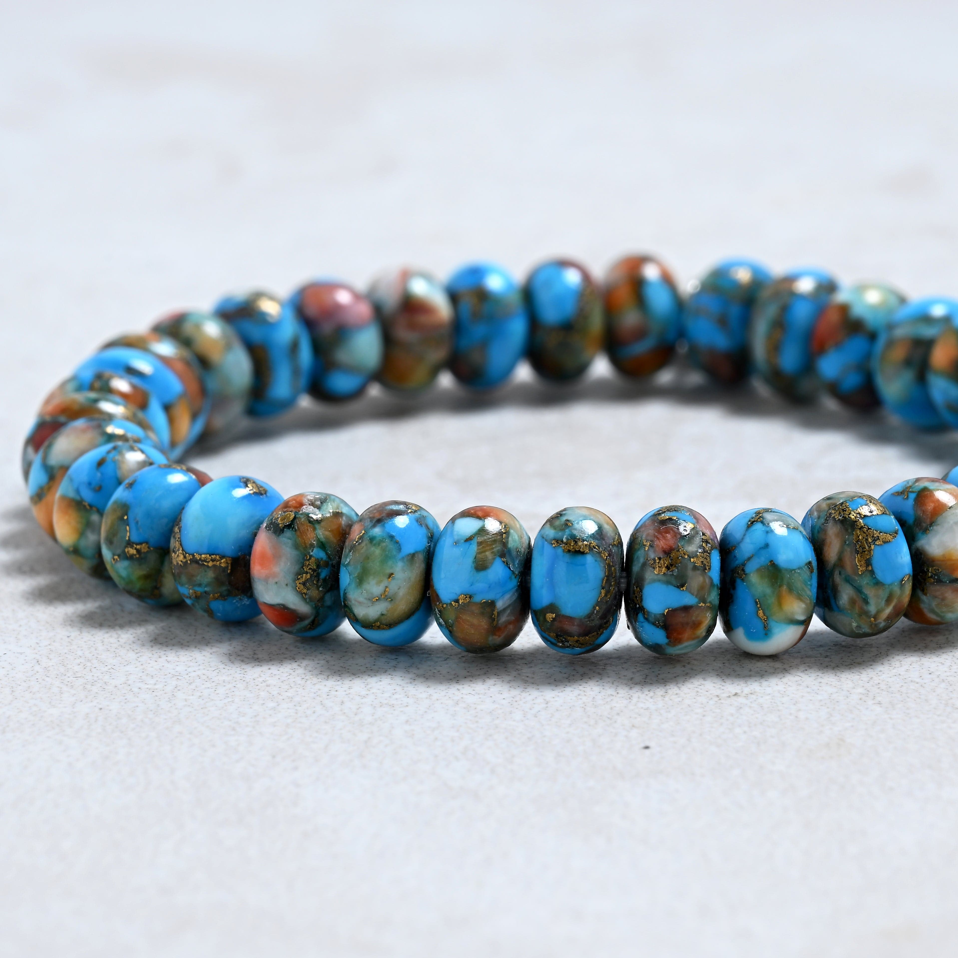 KALIFANO Gemstone Jewelry Natural Howlite Spiny Oyster 5x8mm Gemstone Bracelet